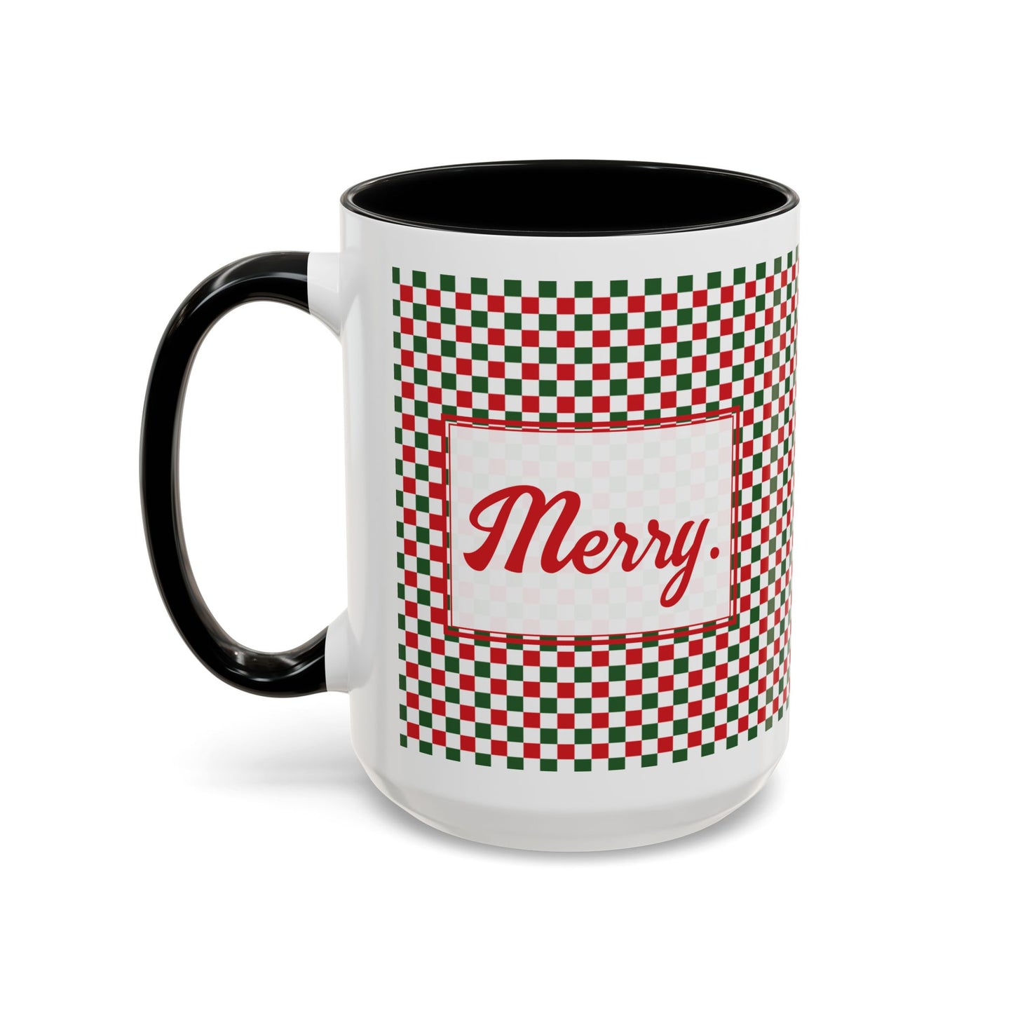 Merry- Christmas Checkered Personalizable Christmas Ceramic Mug (11oz, 15 oz)