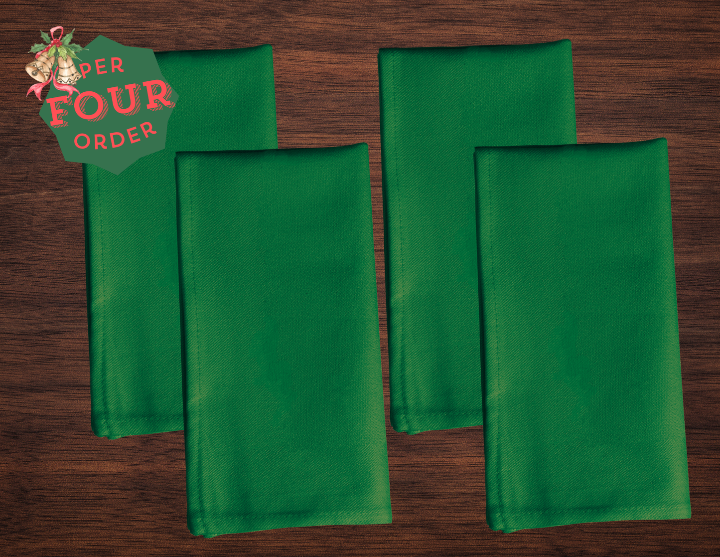 Green Holiday Napkin Set | 4 Washable Cloth Napkins, Festive Christmas Table Decor