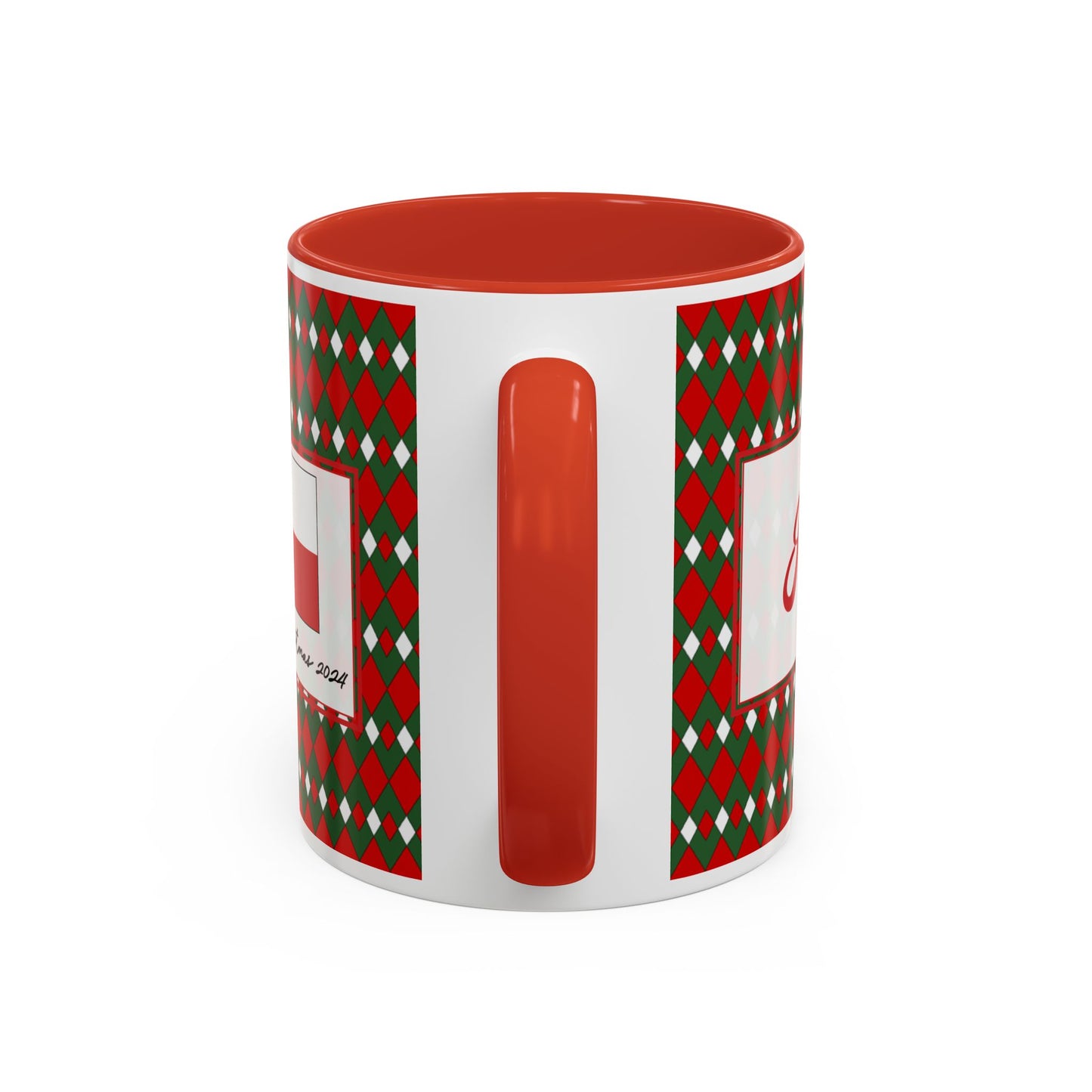 Joy- Christmas Fancy Argyle Personalizable Christmas Ceramic Mug (11oz, 15 oz)