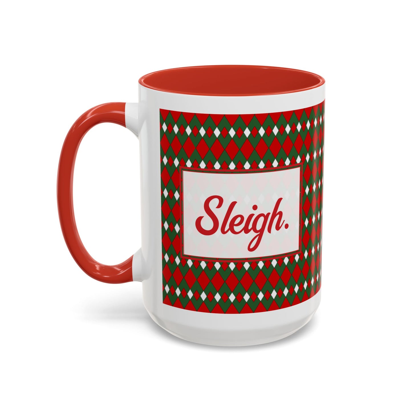 Sleigh- Christmas Fancy Argyle Personalizable Christmas Ceramic Mug (11oz, 15 oz)