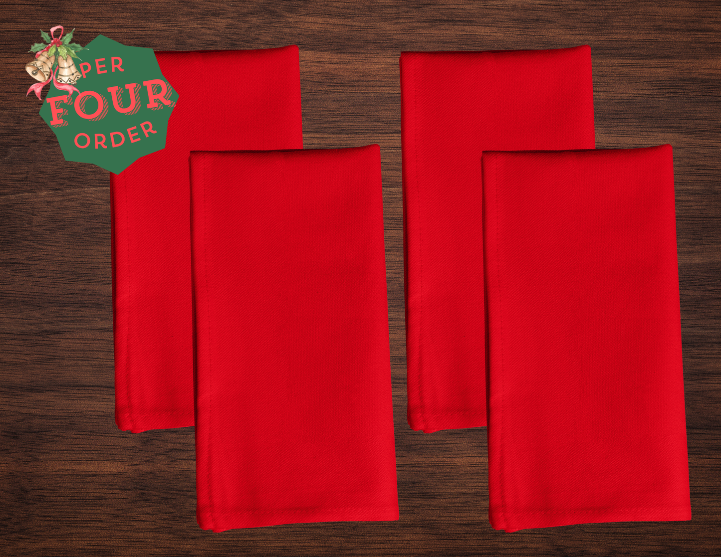 Red Holiday Napkin Set | 4 Washable Cloth Napkins, Festive Christmas Table Decor