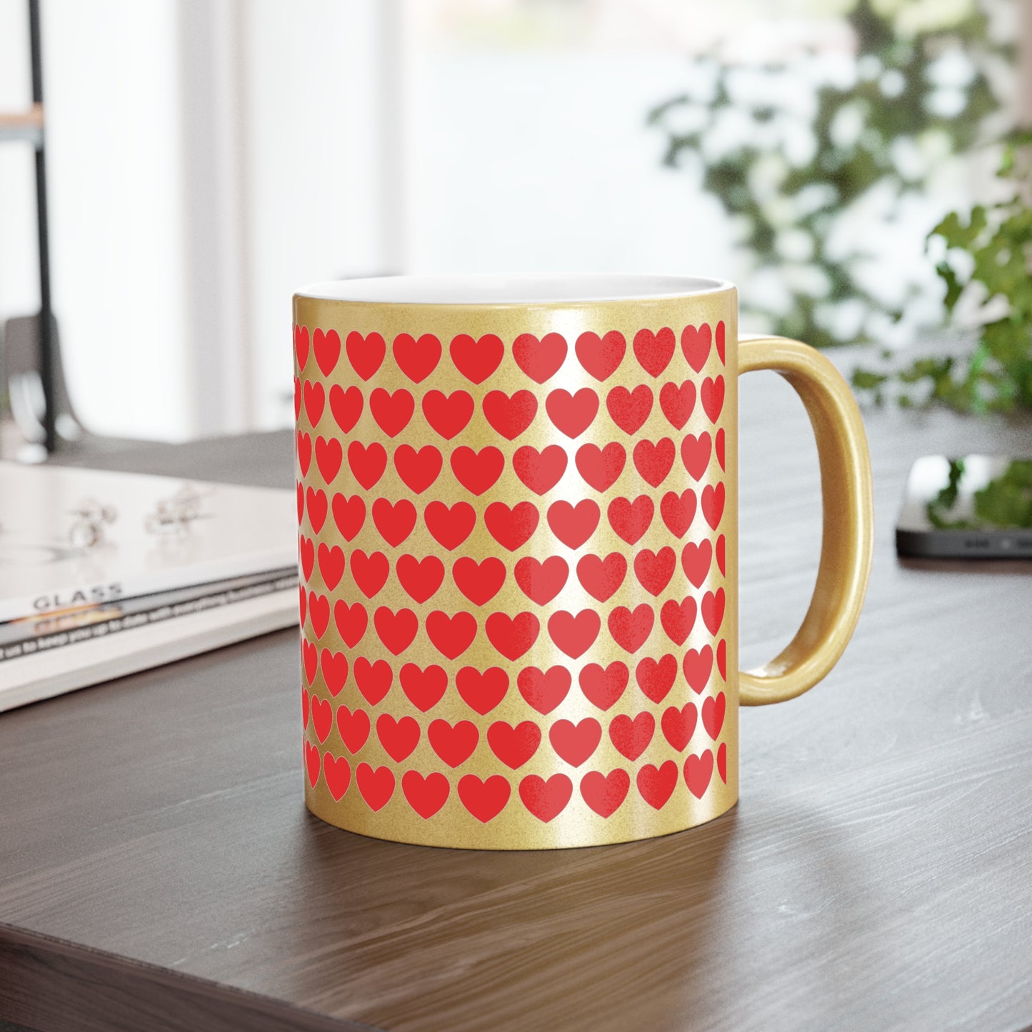 Red Hearts Valentines Metallic Mug (Silver\Gold)