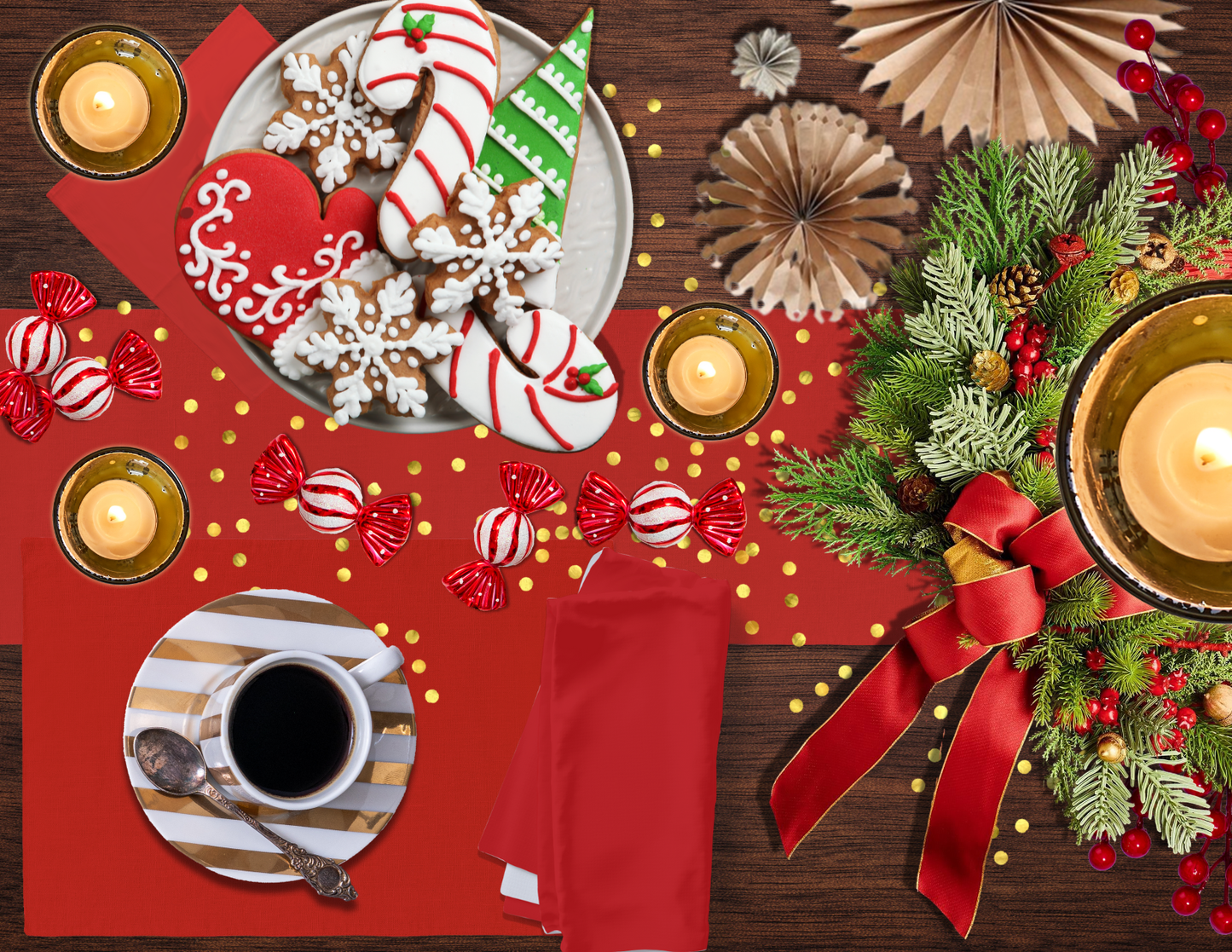 Red Holiday Napkin Set | 4 Washable Cloth Napkins, Festive Christmas Table Decor