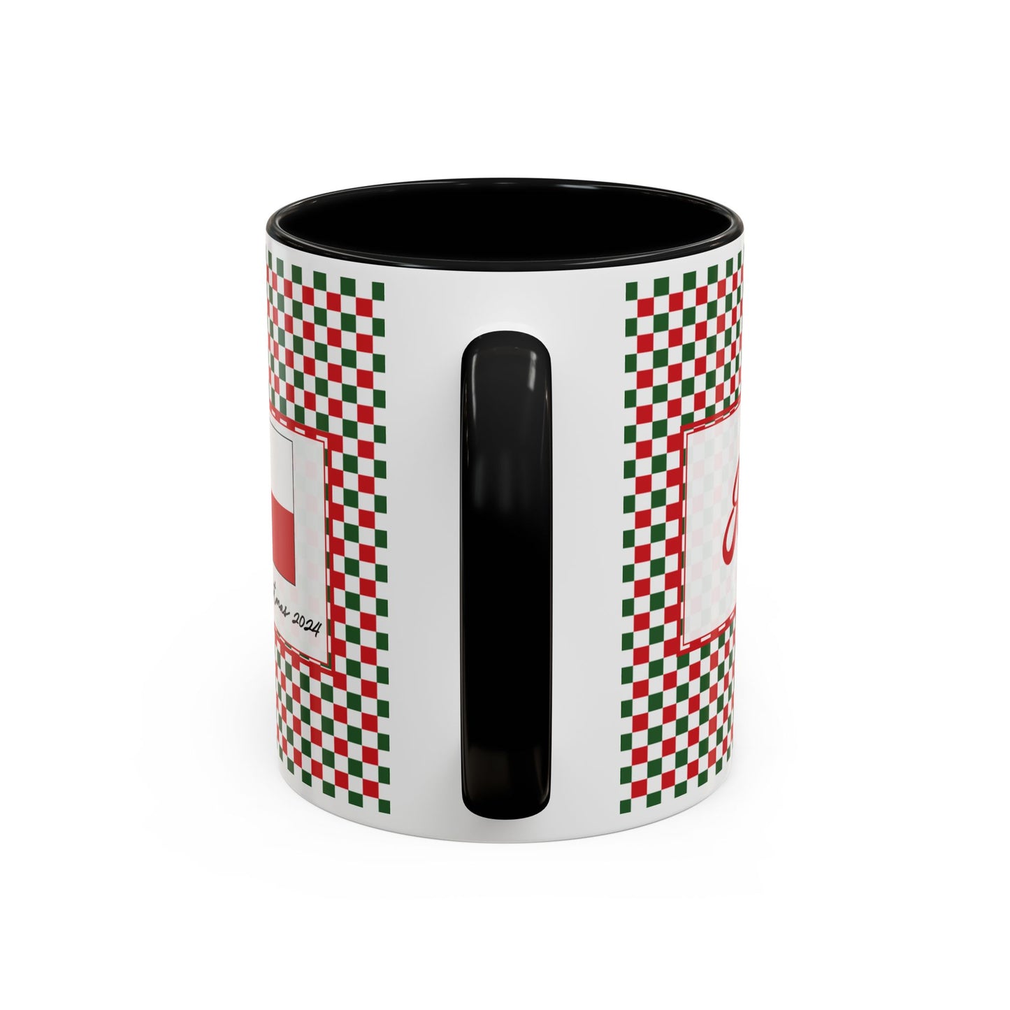 Joy- Christmas Checkered Personalizable Christmas Ceramic Mug (11oz, 15 oz)