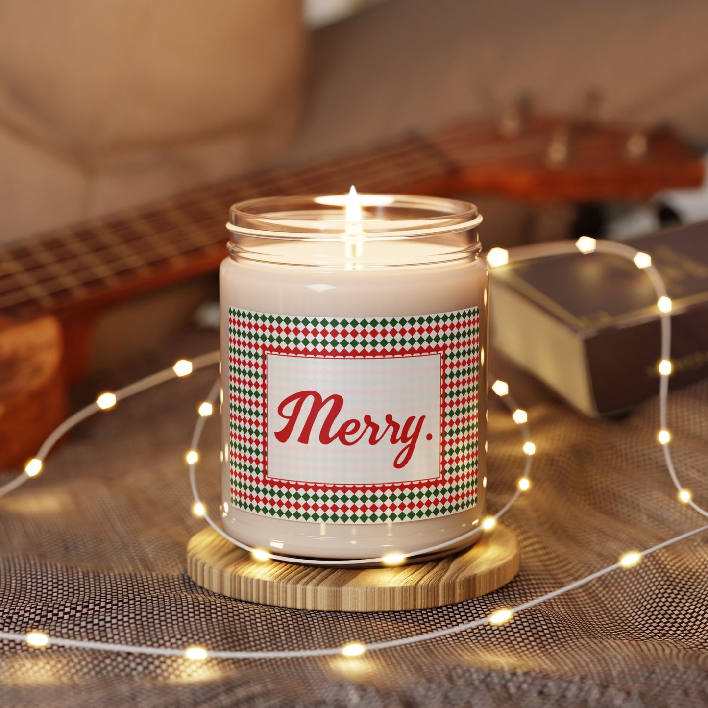 Merry- Christmas Argyle Scented Soy Candle, 9oz