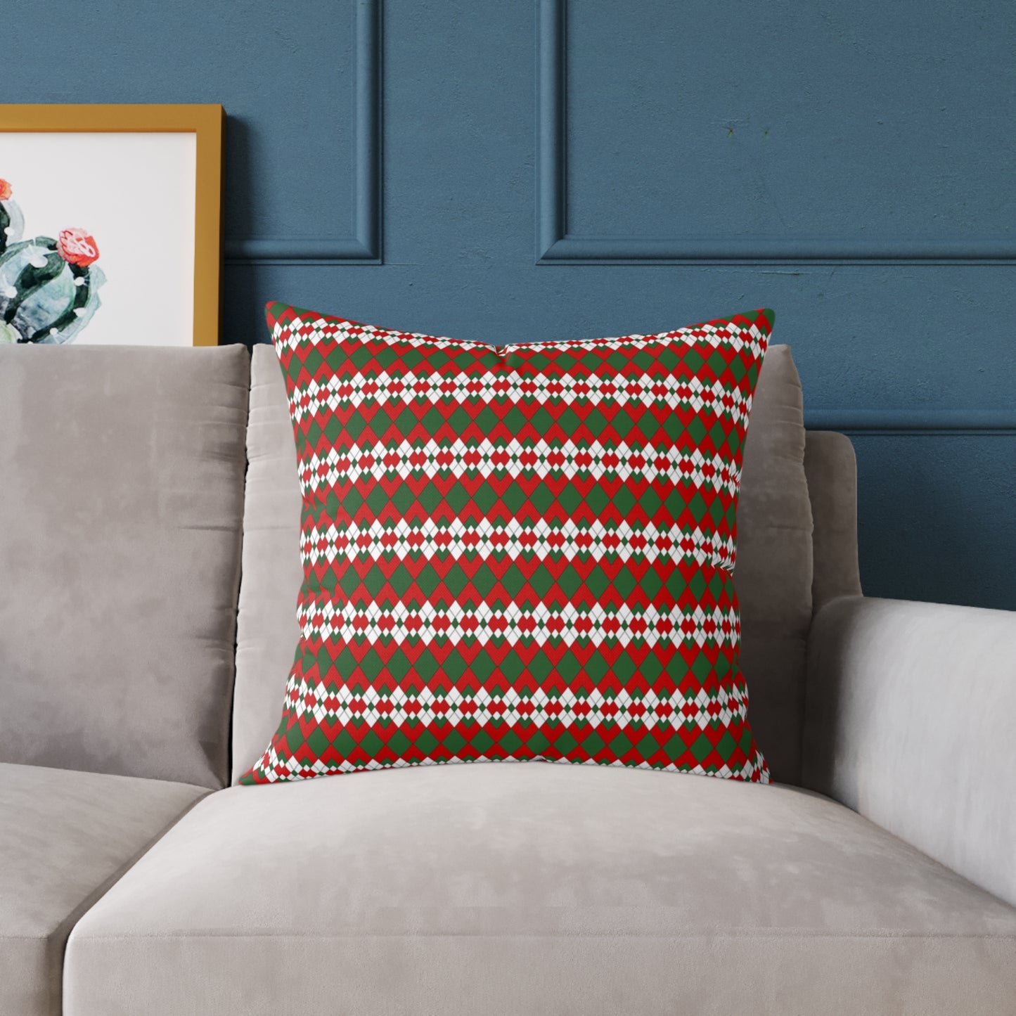 Extra Argyle Christmas Decorative Pillow | Double‑Sided Poly Canvas Cushion, Vibrant Holiday Décor, 5 Sizes