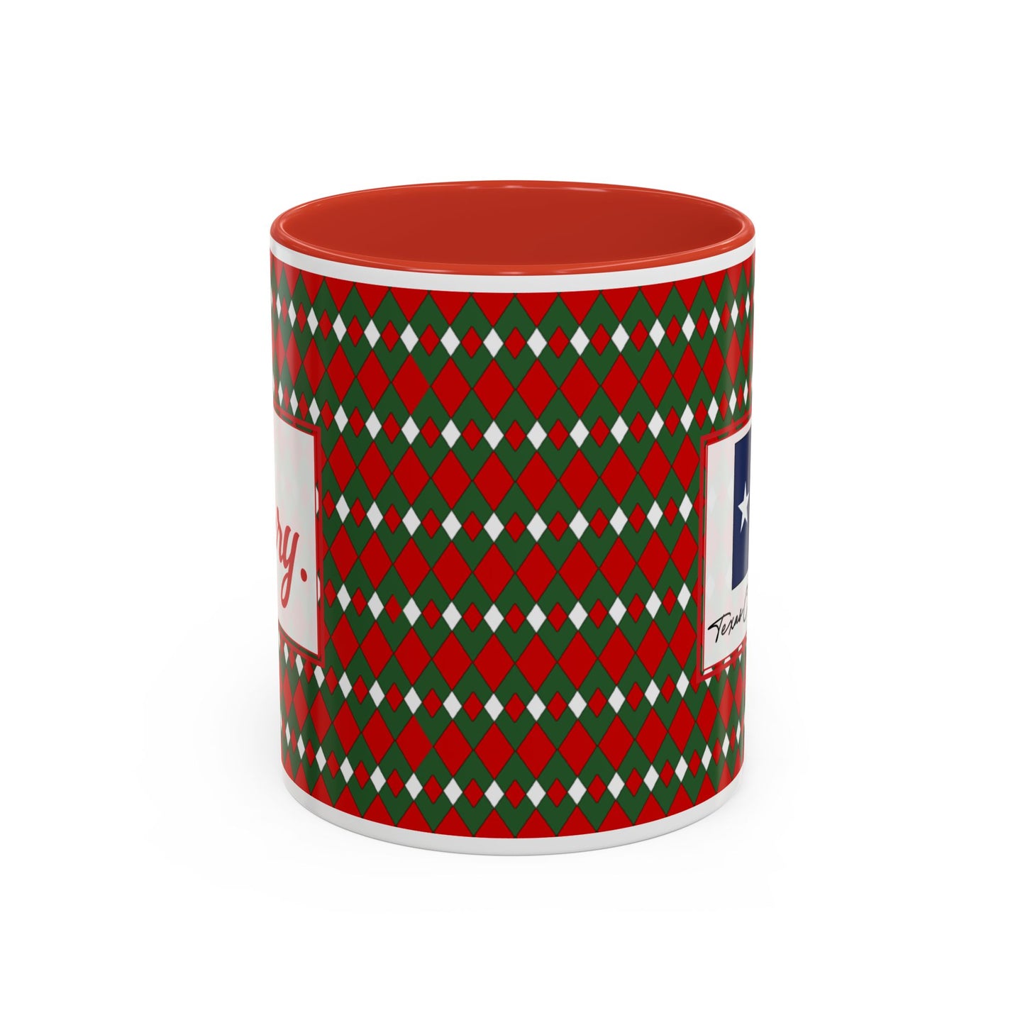 Merry- Christmas Fancy Argyle Personalizable Christmas Ceramic Mug (11oz, 15 oz)