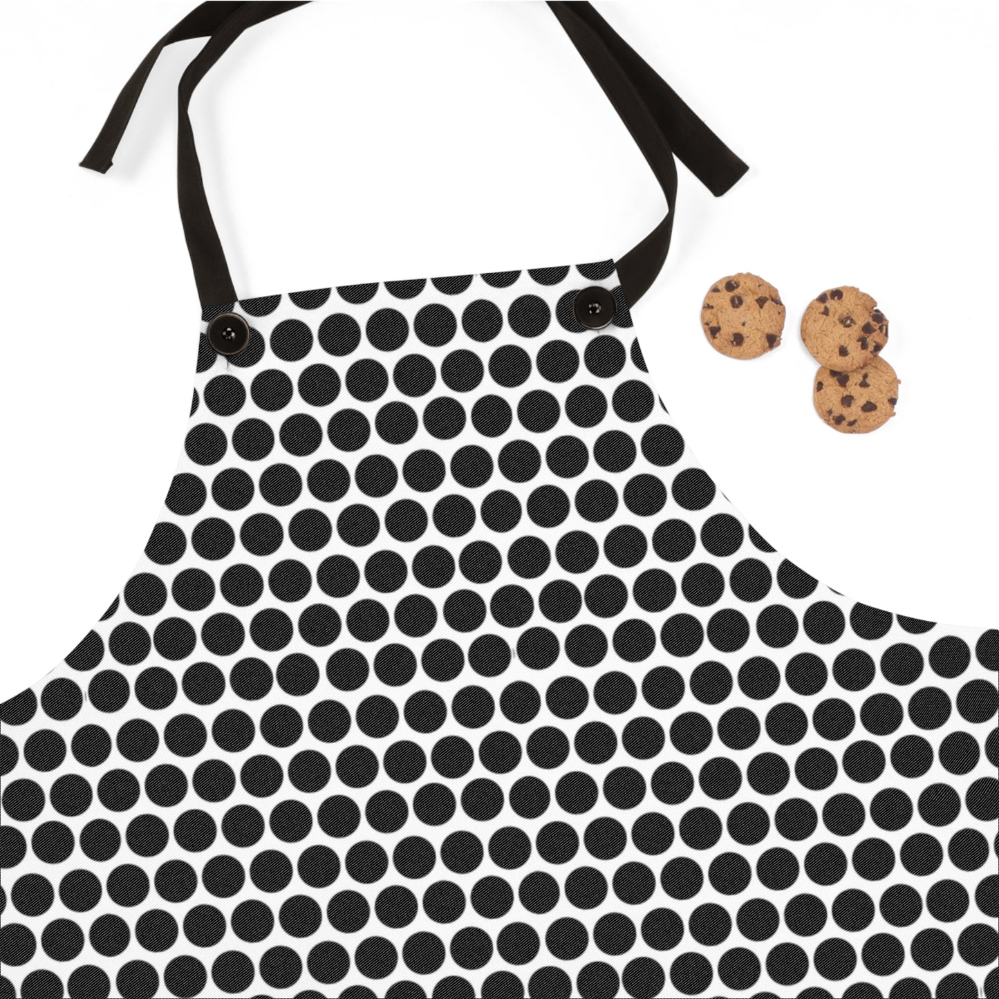 Black Polka Dot Holiday Apron | Lightweight 100% Polyester Twill, Detachable Black Twill Straps