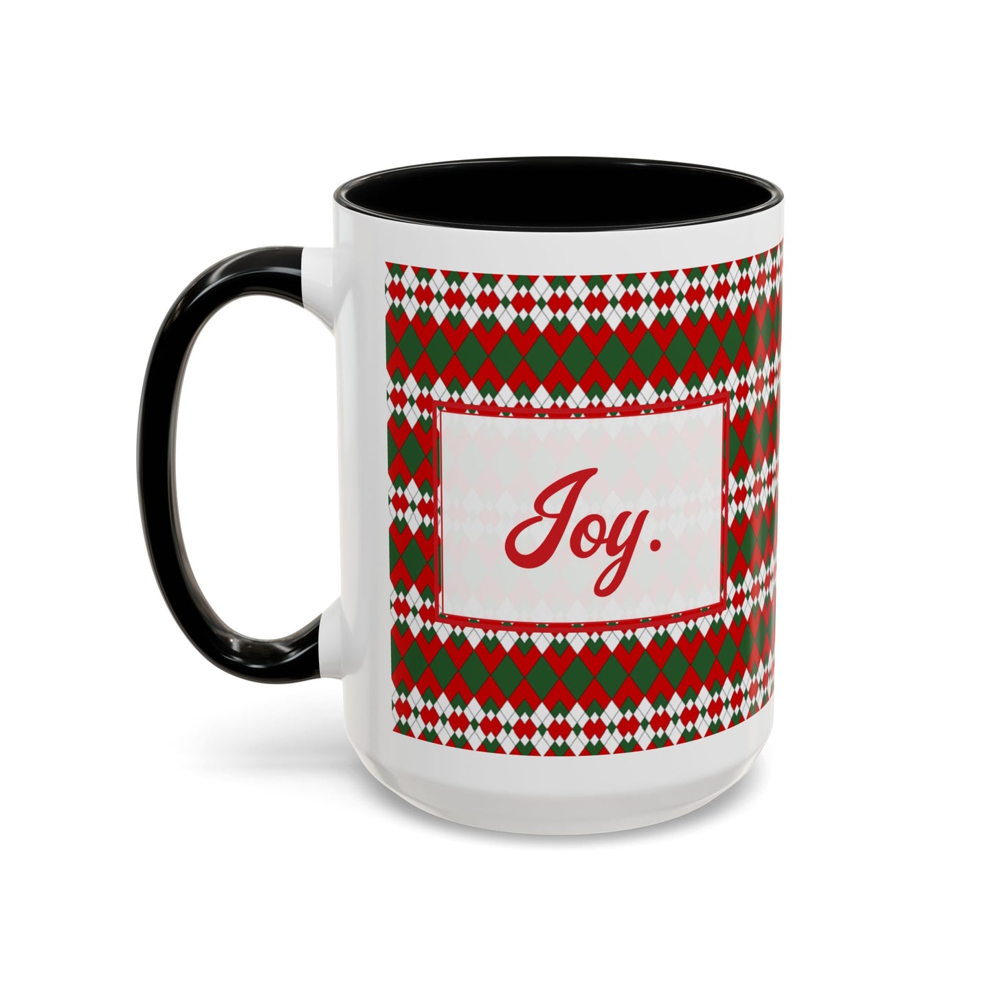 Joy- Christmas Extra Argyle Personalizable Christmas Ceramic Mug (11oz, 15 oz)