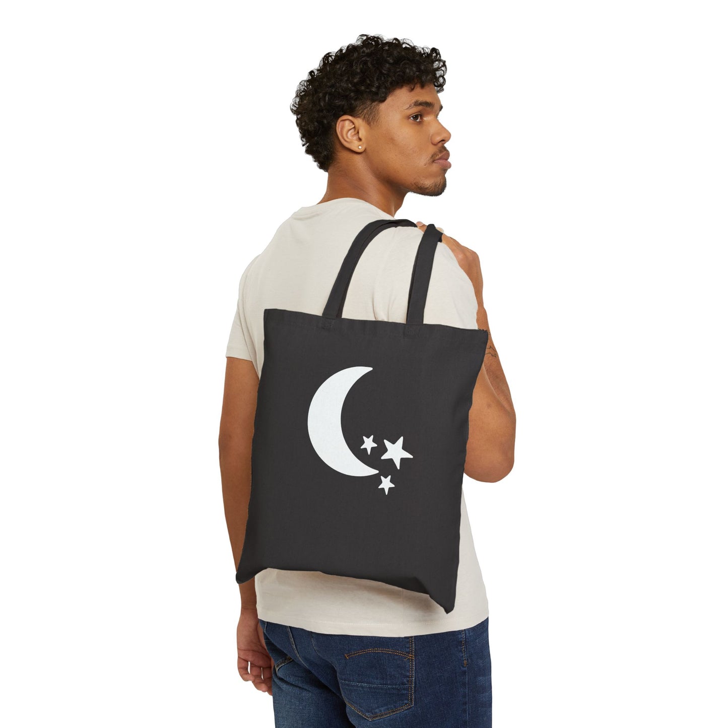 Moon & Stars Valentines Personalize Custom Name Cotton Canvas Tote Bag
