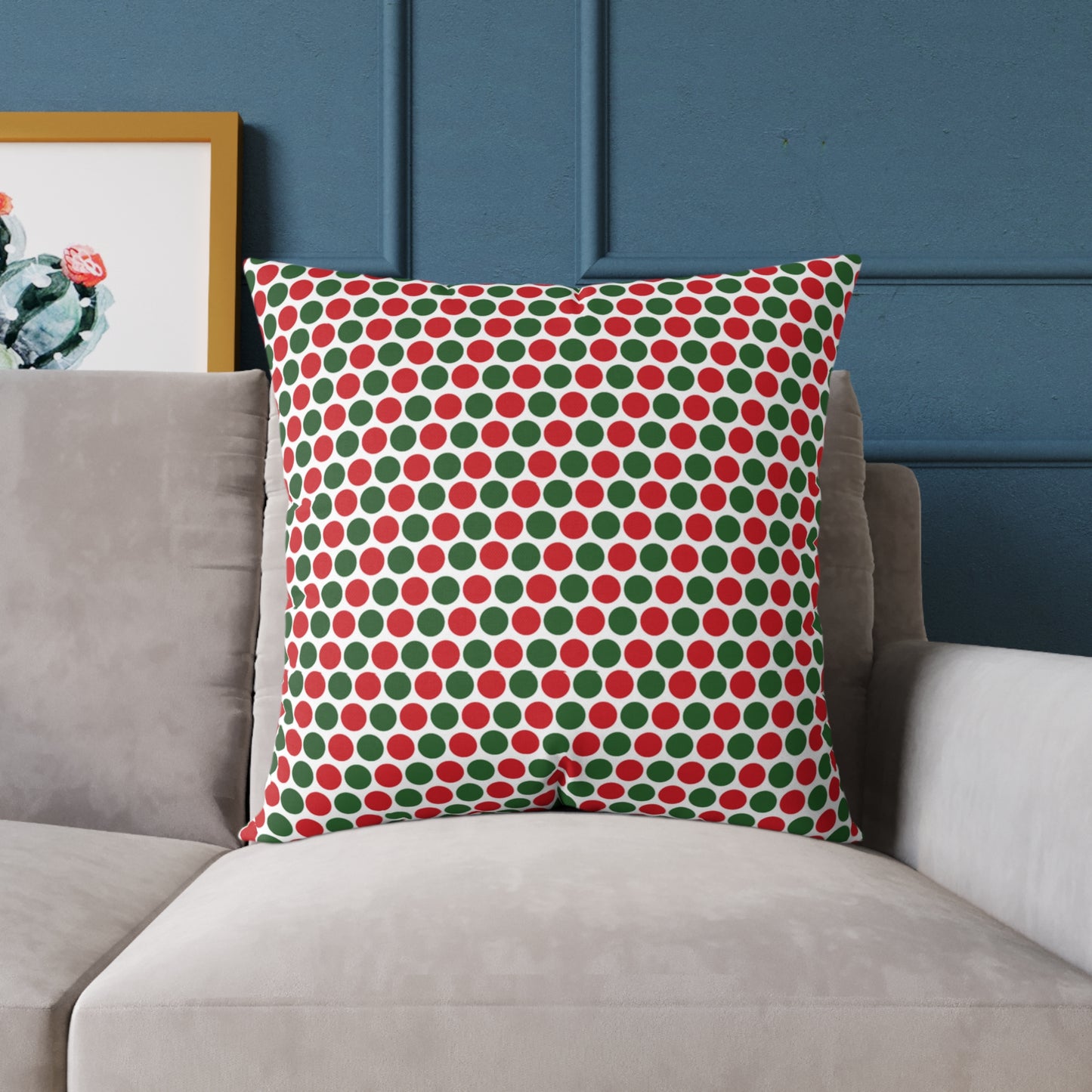 Red & Green Polka Dot Party Christmas Decorative Pillow | Double‑Sided Poly Canvas Cushion, 5 Sizes, Vibrant Holiday Décor