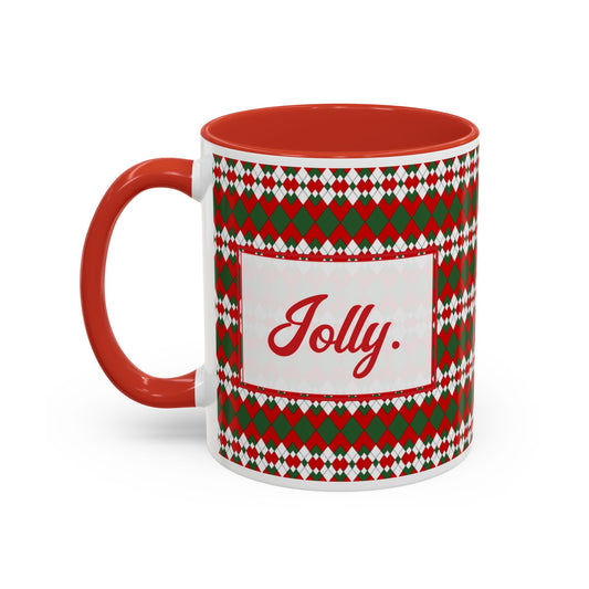 Jolly- Christmas Extra Argyle Personalizable Christmas Ceramic Mug (11oz, 15 oz)