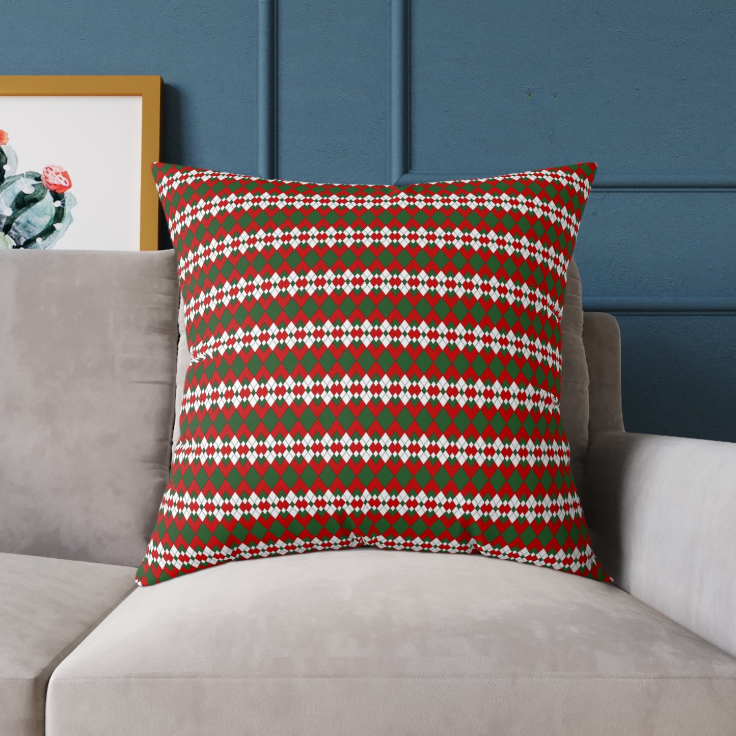 Extra Argyle Christmas Decorative Pillow | Double‑Sided Poly Canvas Cushion, Vibrant Holiday Décor, 5 Sizes