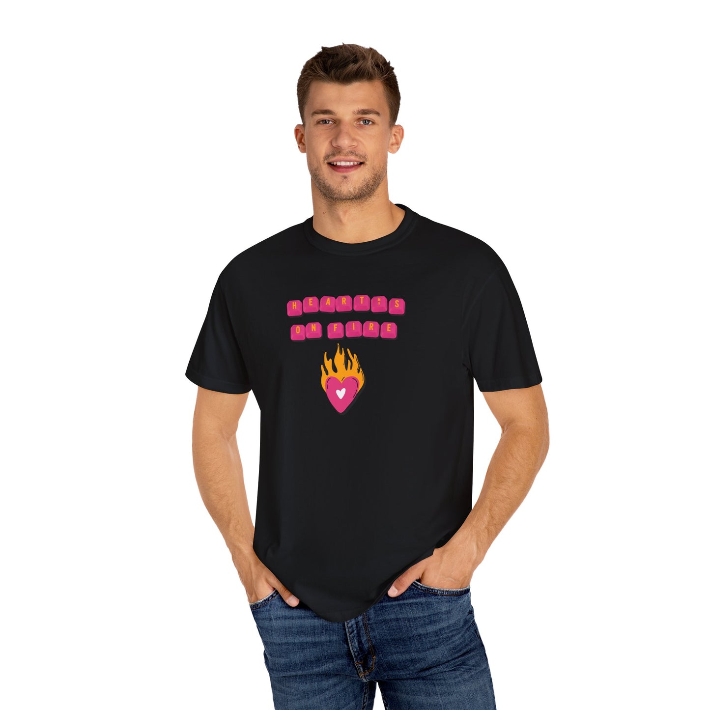HEART'S ON FIRE Key Caps Flaming Heart Unisex Garment-Dyed T-shirt