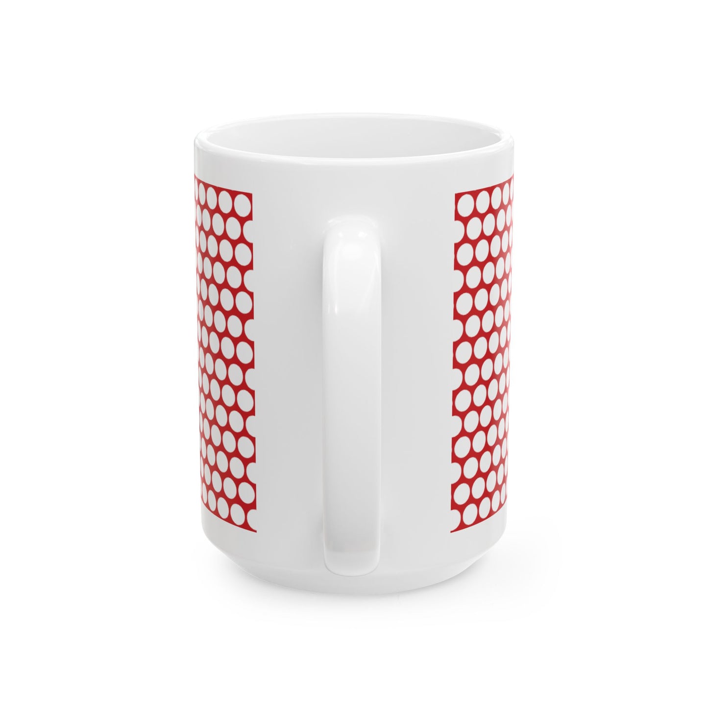 White Polka Dot on Red Ceramic Mug, (11oz, 15oz)