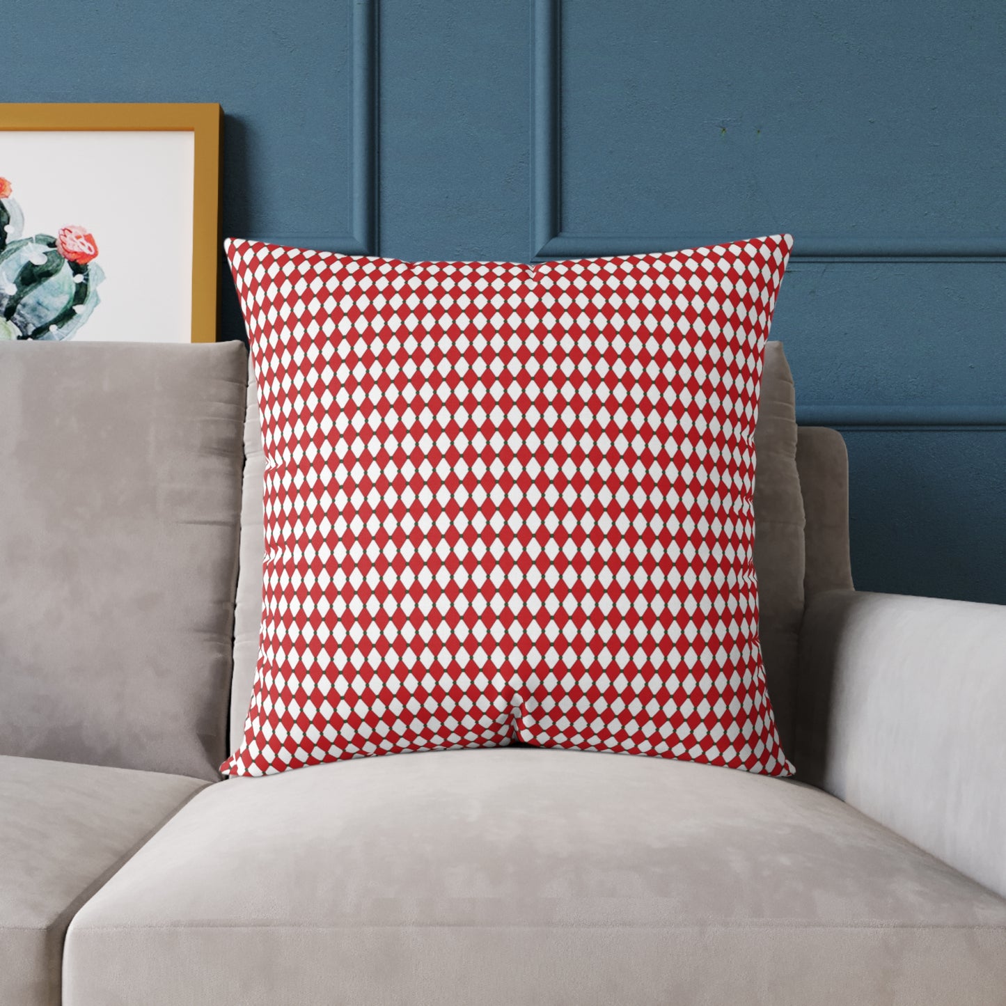 Nutcracker Drummer Red Argyle Christmas Decorative Pillow | Double‑Sided Poly Canvas Cushion, 5 Sizes, Vibrant Holiday Décor