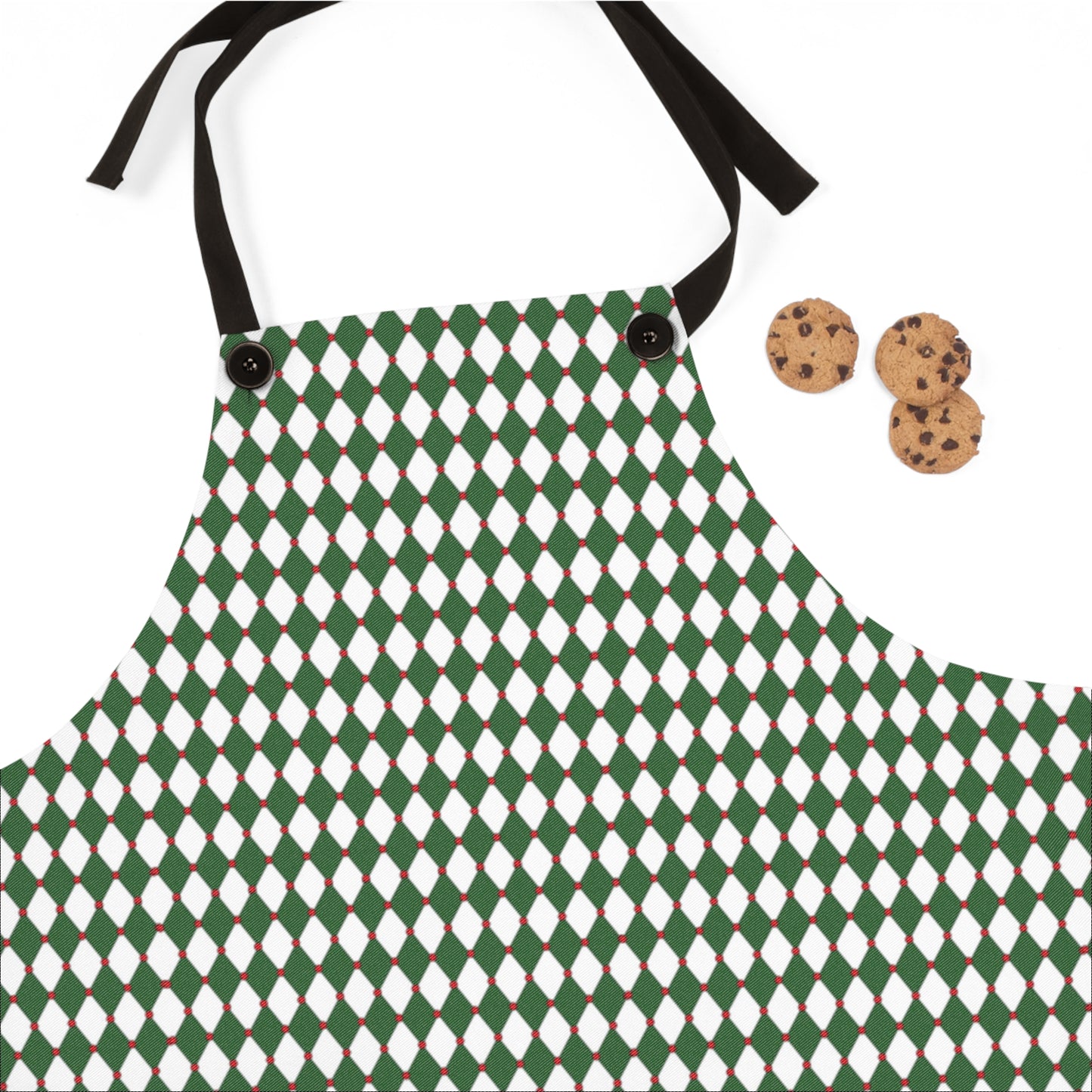 Nutcracker Drummer Green Argyle Holiday Apron | Lightweight 100% Polyester Twill