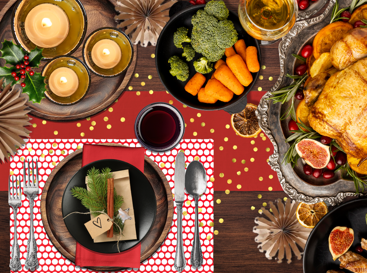 Red Holiday Napkin Set | 4 Washable Cloth Napkins, Festive Christmas Table Decor