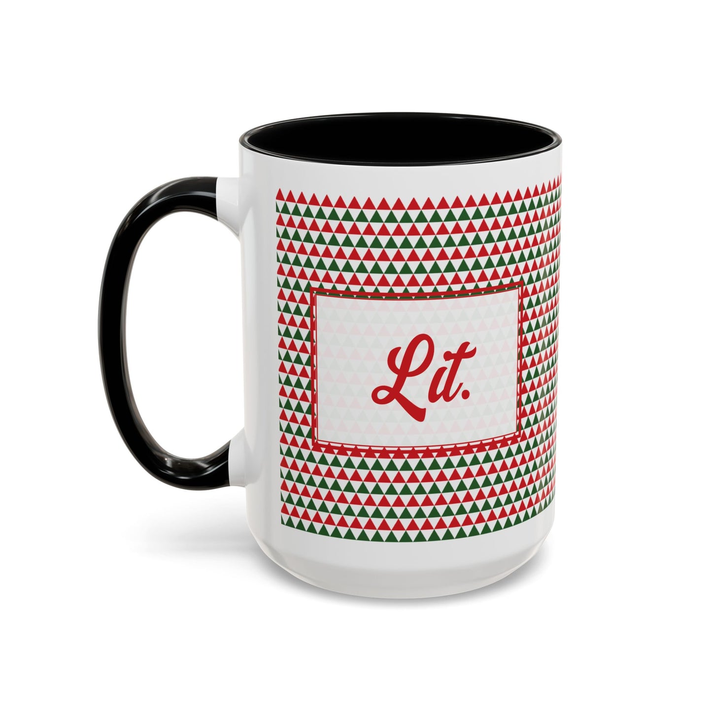 Lit- Red & Green Triangles Personalizable Christmas Ceramic Mug (11oz, 15 oz)