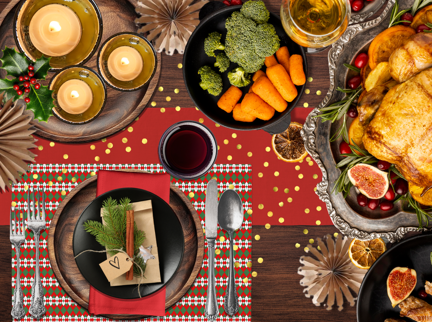 Red Holiday Napkin Set | 4 Washable Cloth Napkins, Festive Christmas Table Decor