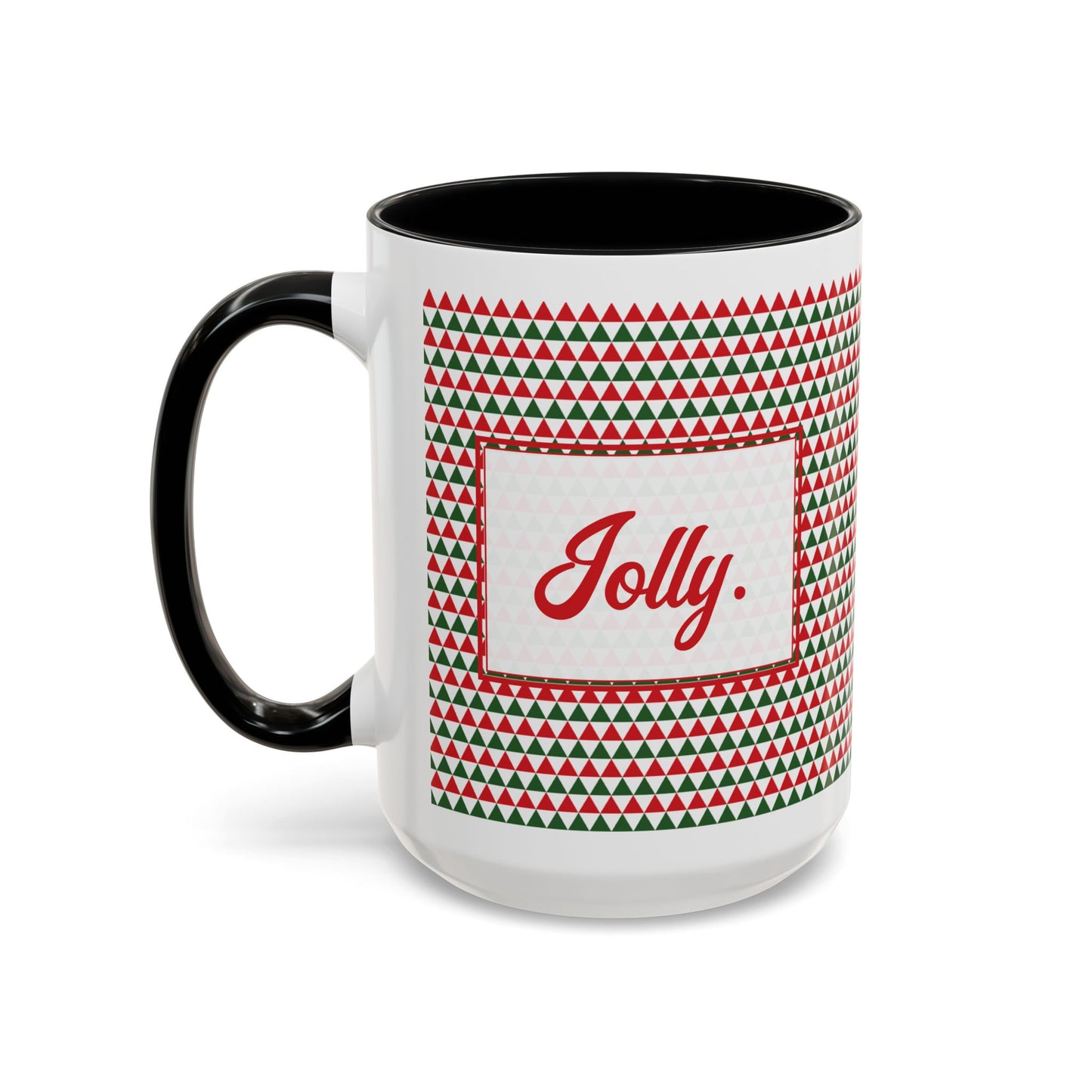 Jolly- Red & Green Triangles Personalizable Christmas Ceramic Mug (11oz, 15 oz)