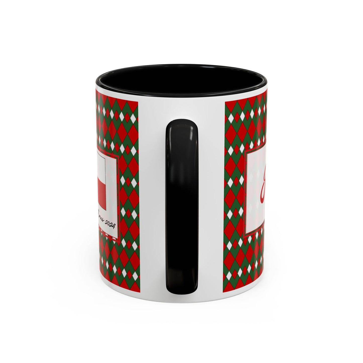 Joy- Christmas Fancy Argyle Personalizable Christmas Ceramic Mug (11oz, 15 oz)