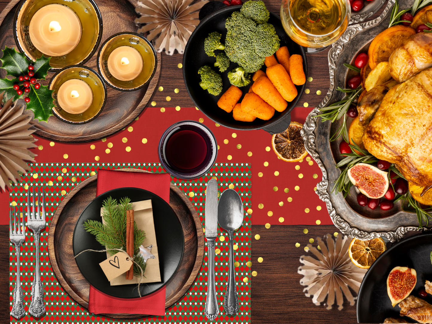 Red Holiday Napkin Set | 4 Washable Cloth Napkins, Festive Christmas Table Decor