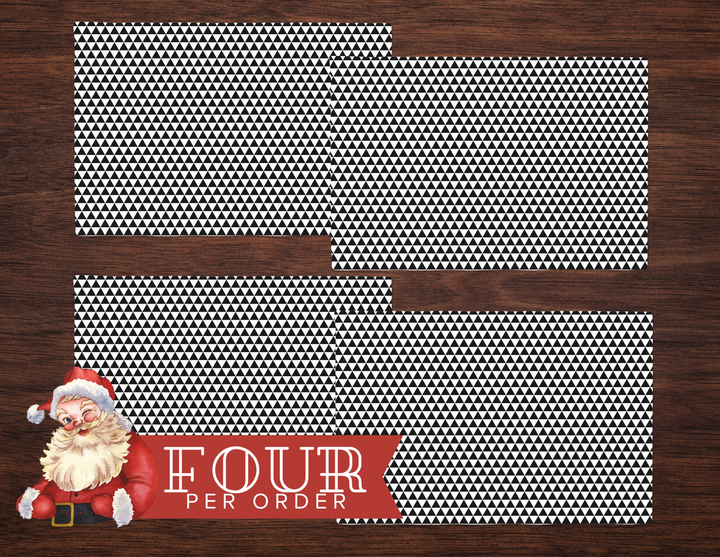 Black Triangle Polyester Placemats | Modern Christmas Holiday Dining Décor, Bold Geometric Washable Table Mat Set