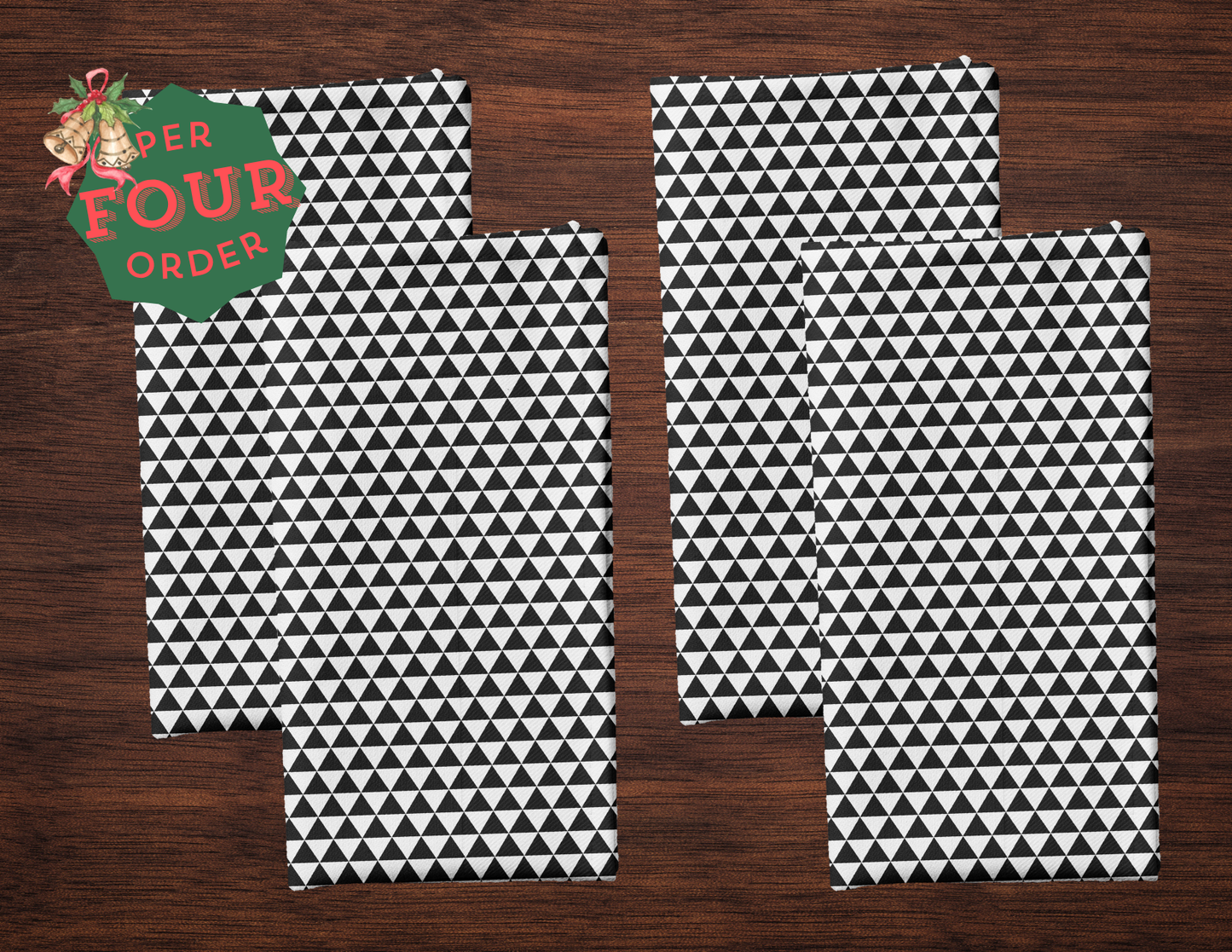 Black Triangle Polyester Napkins | Modern Christmas Holiday Cloth Napkin Set, Bold Geometric Festive Dining Décor
