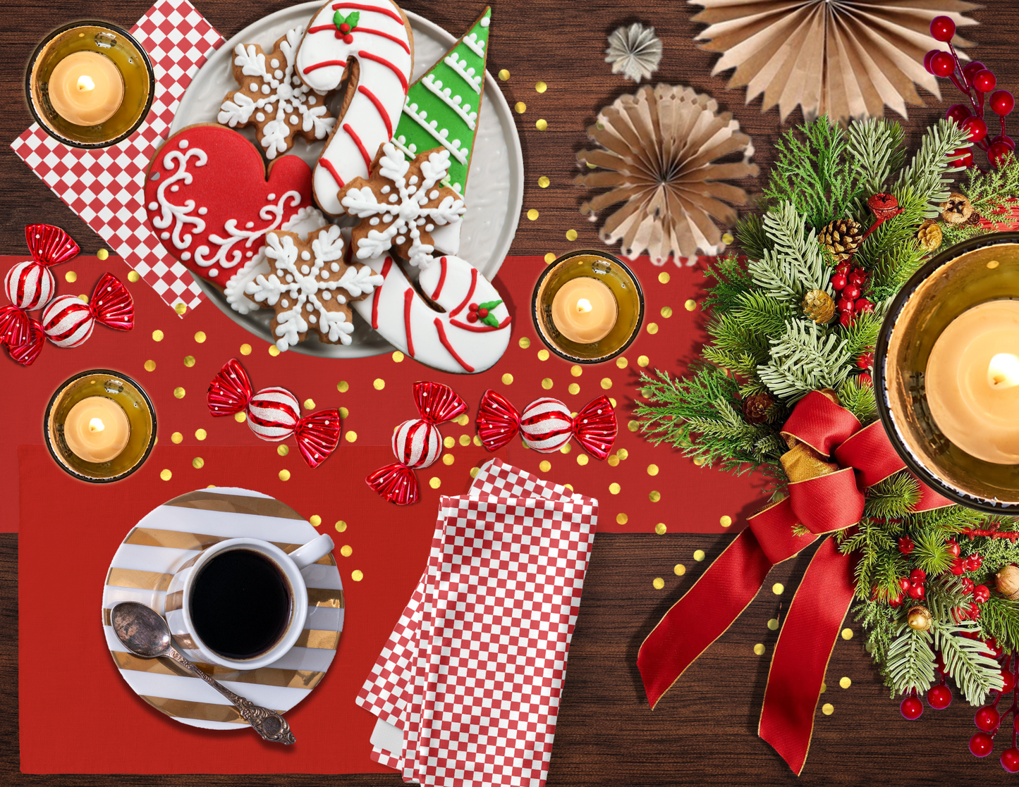 Red & White Check Polyester Napkins | Christmas Cloth Napkin Set, Festive Holiday Table Décor, Rustic Farmhouse Plaid Linens