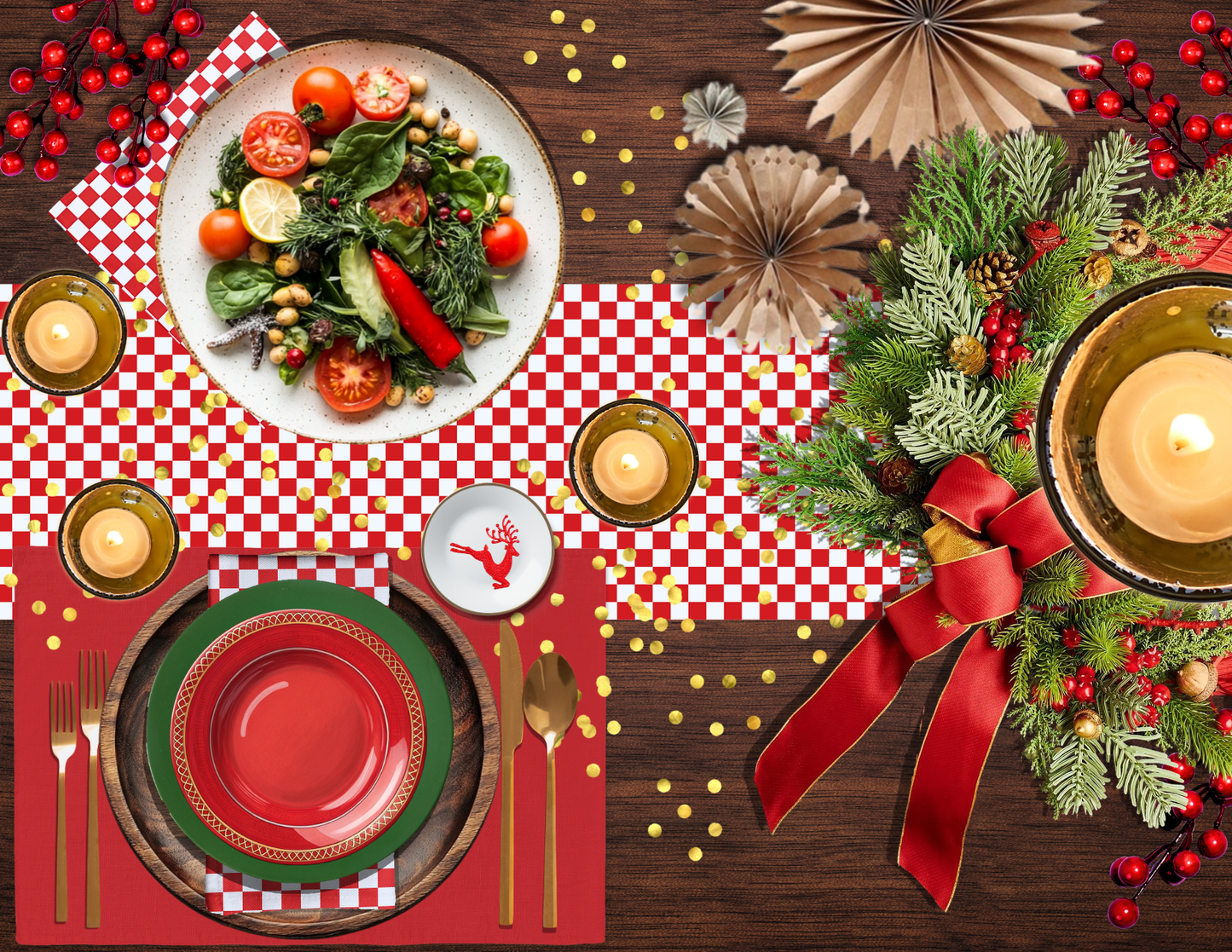 Red & White Gingham Christmas Table Runner | Classic Holiday Farmhouse Dining Room Decor, Rustic Checkered Tabletop Accent