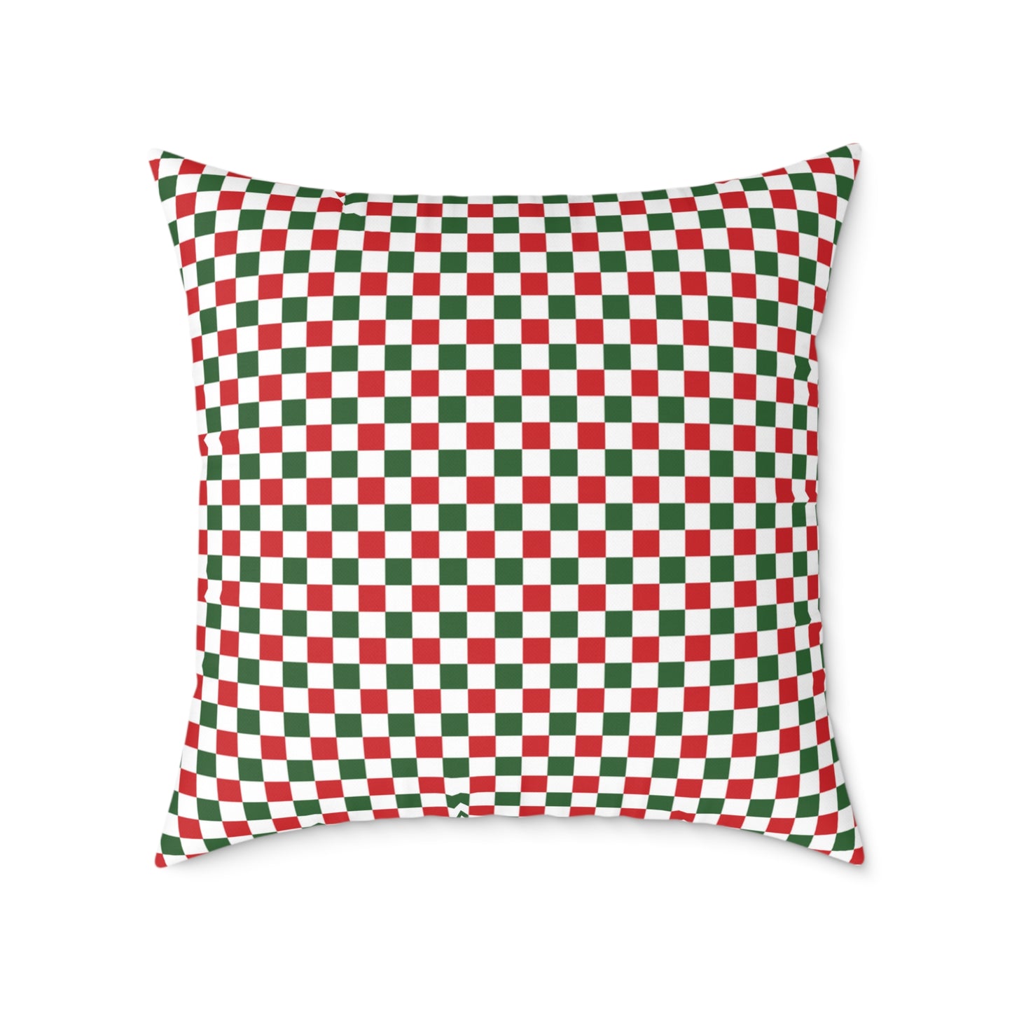 Red Green & White Gingham Christmas Decorative Pillow | Double‑Sided Poly Canvas Cushion, 5 Sizes, Vibrant Holiday Décor