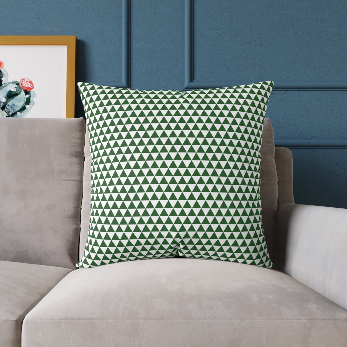 Green Triangle Christmas Decorative Pillow | Double‑Sided Poly Canvas Cushion, Vibrant Holiday Décor, 5 Sizes