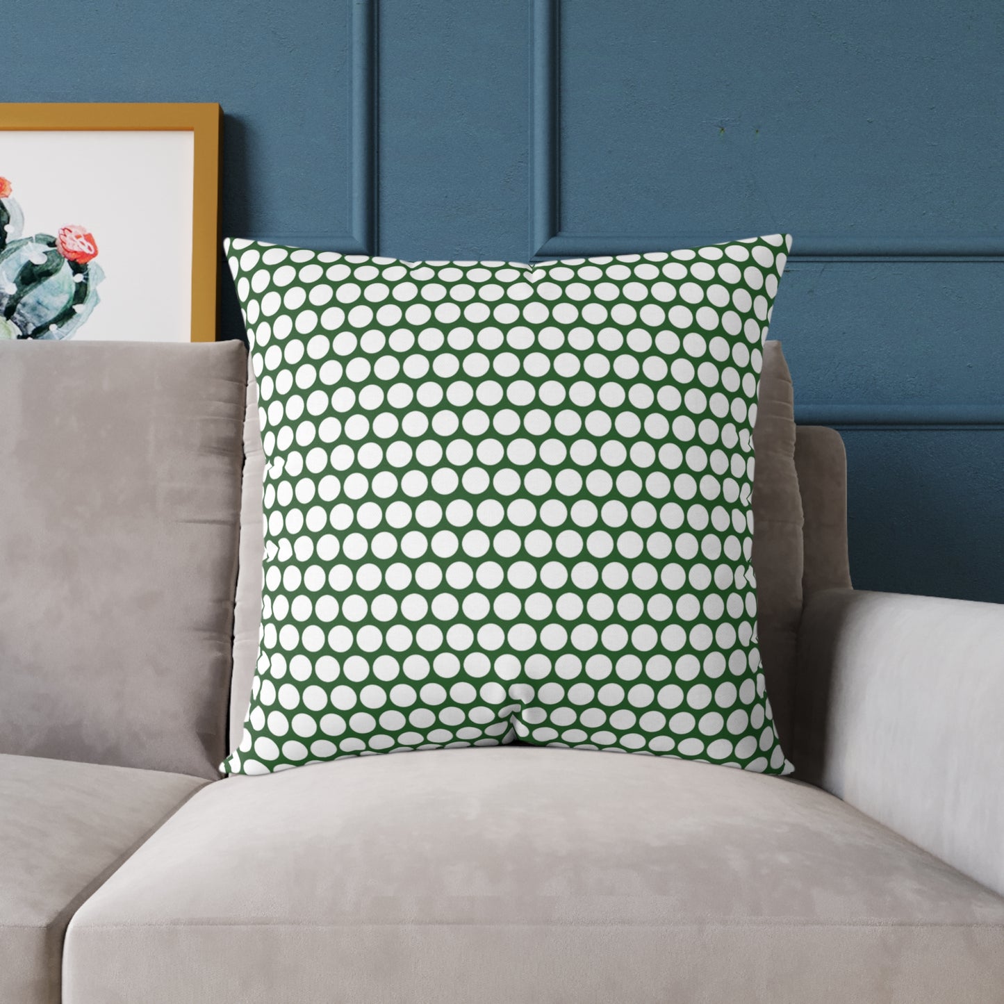 White Polka Dot on Green Christmas Decorative Pillow | Double‑Sided Poly Canvas Cushion, Vibrant Holiday Décor, 5 Sizes