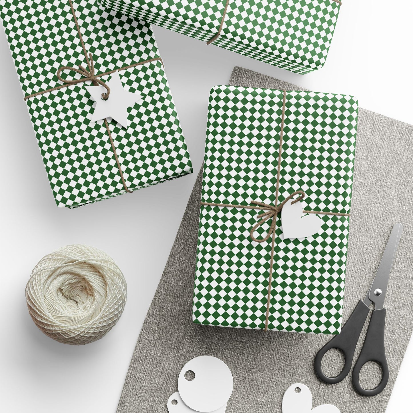 Green & White Argyle Christmas Wrapping Paper | Luxury Matte or Glossy Gift Wrap, 90gsm Fine Art Paper, 3 Sizes