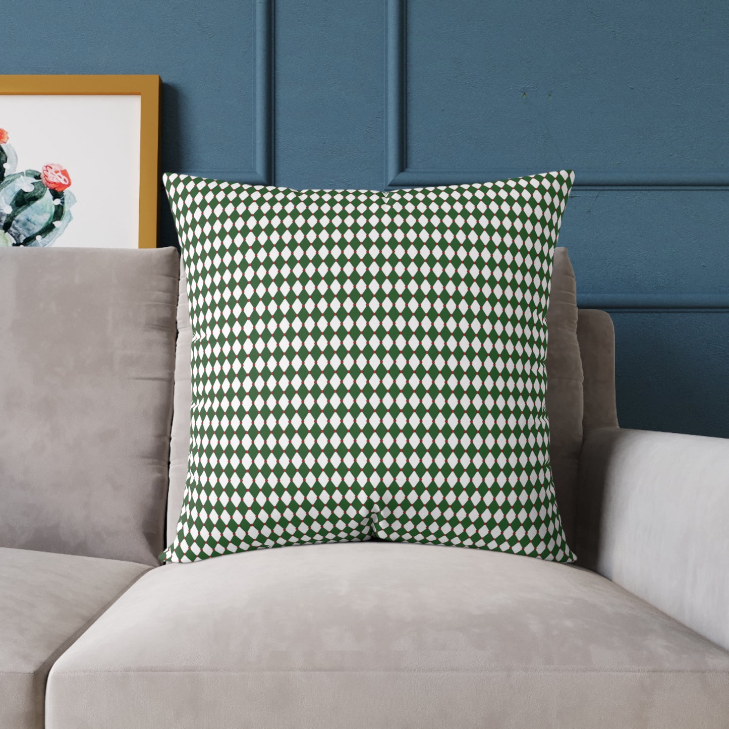 Nutcracker Drummer Green Argyle Christmas Decorative Pillow | Double‑Sided Poly Canvas Cushion, 5 Sizes, Vibrant Holiday Décor