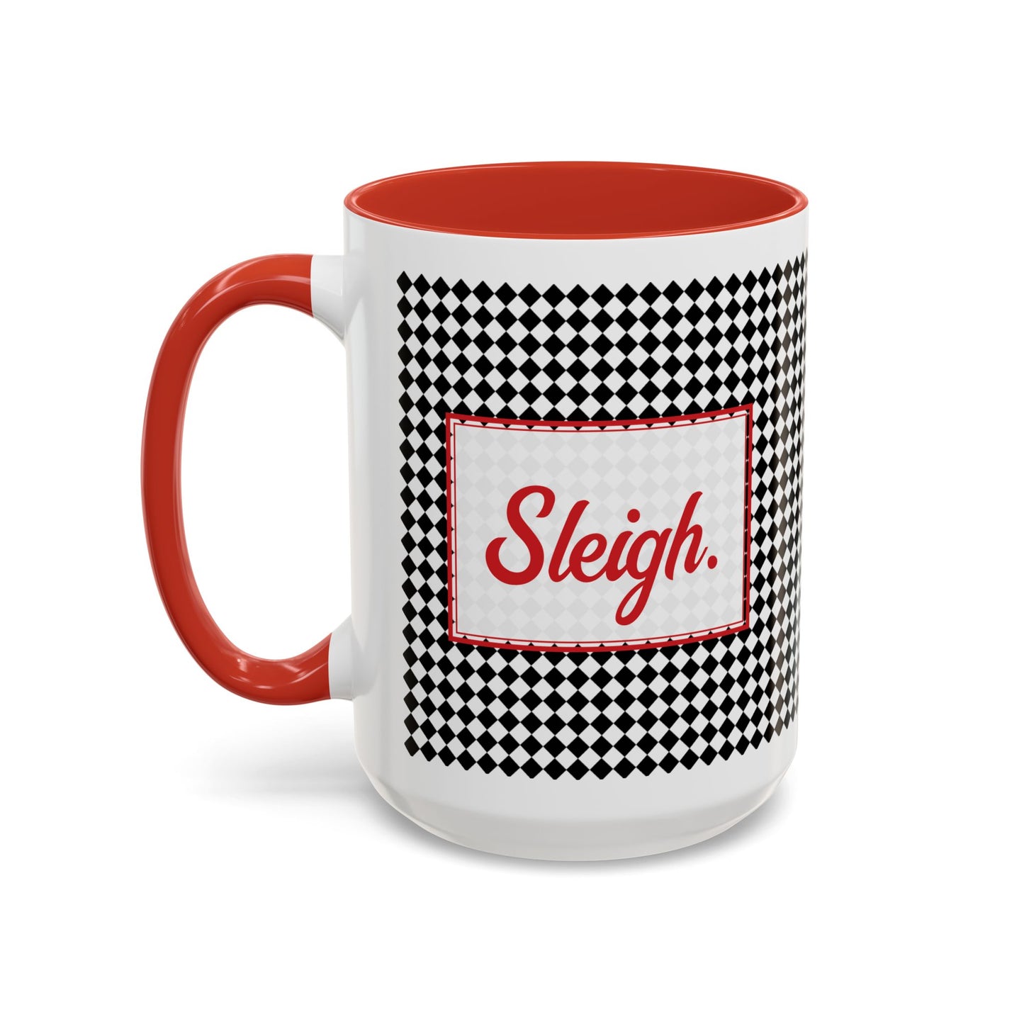 Sleigh- Black Argyle Personalizable Christmas Ceramic Mug (11oz, 15 oz)