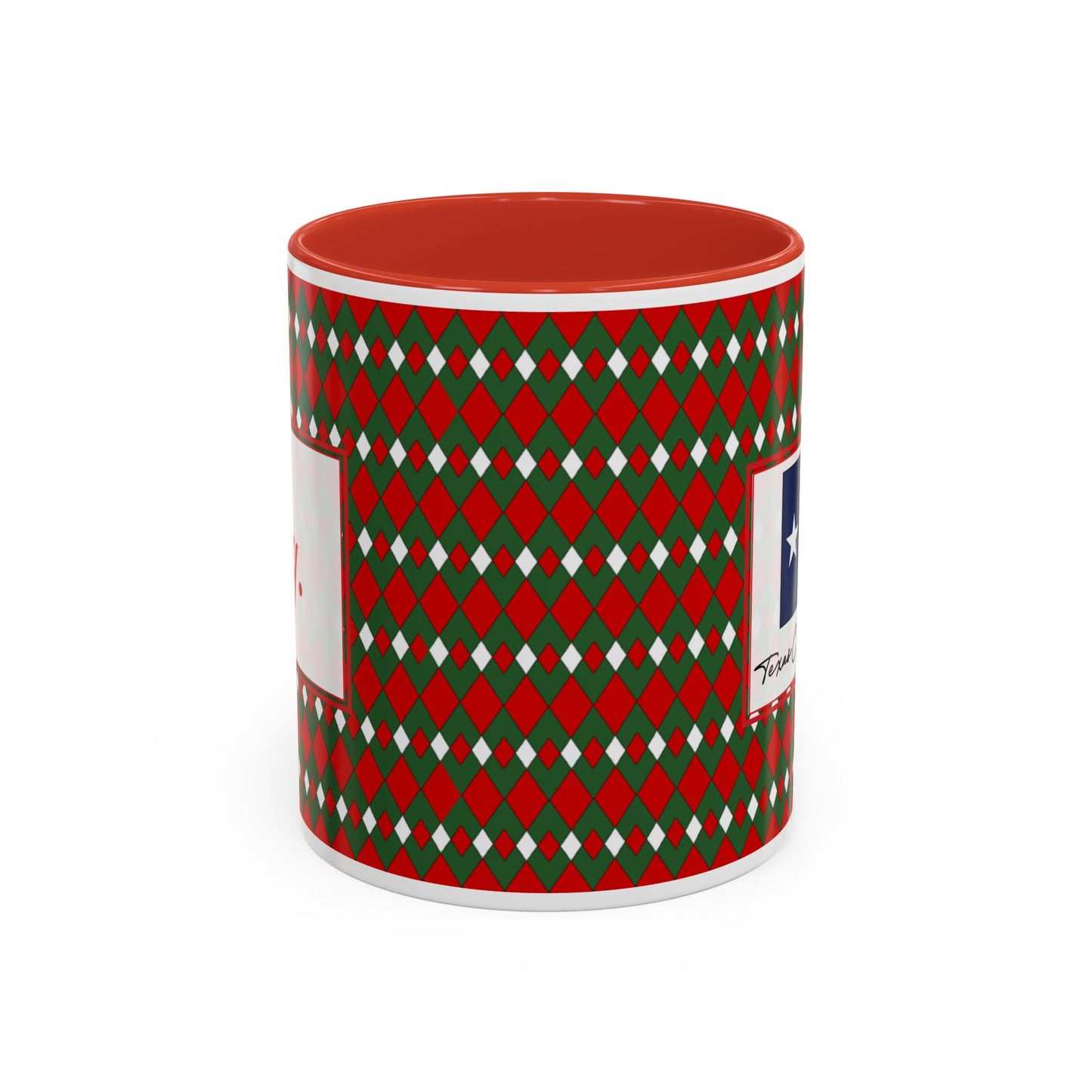 Joy- Christmas Fancy Argyle Personalizable Christmas Ceramic Mug (11oz, 15 oz)