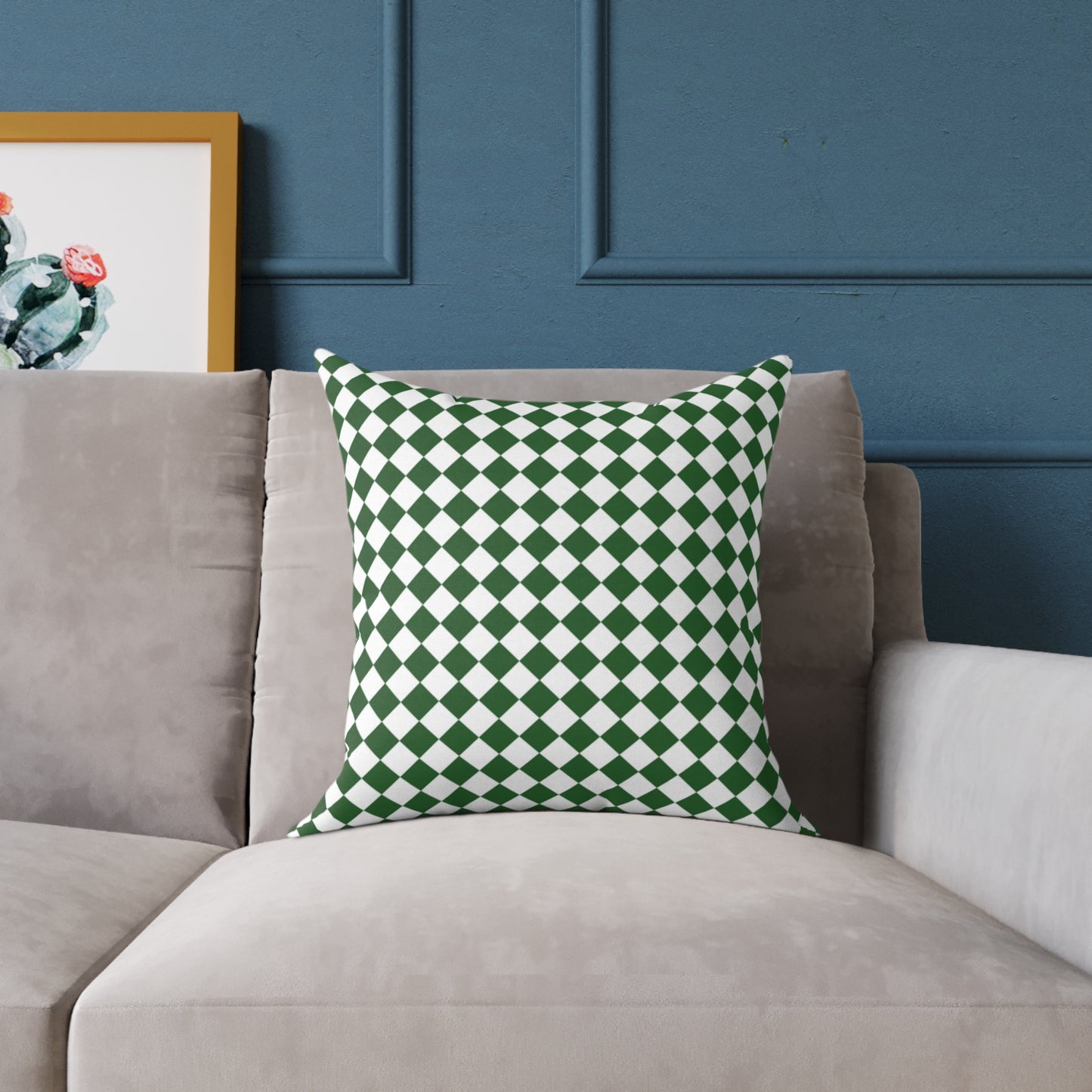Green & White Argyle Christmas Decorative Pillow | Double Sided Poly Canvas Cushion, Vibrant Holiday Decor, 5 Sizes