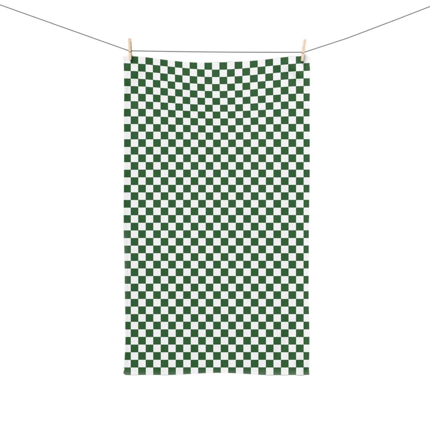 Green & White Check Holiday Hand Towel | Soft Cotton Back, Polyester Front, Festive Home Décor