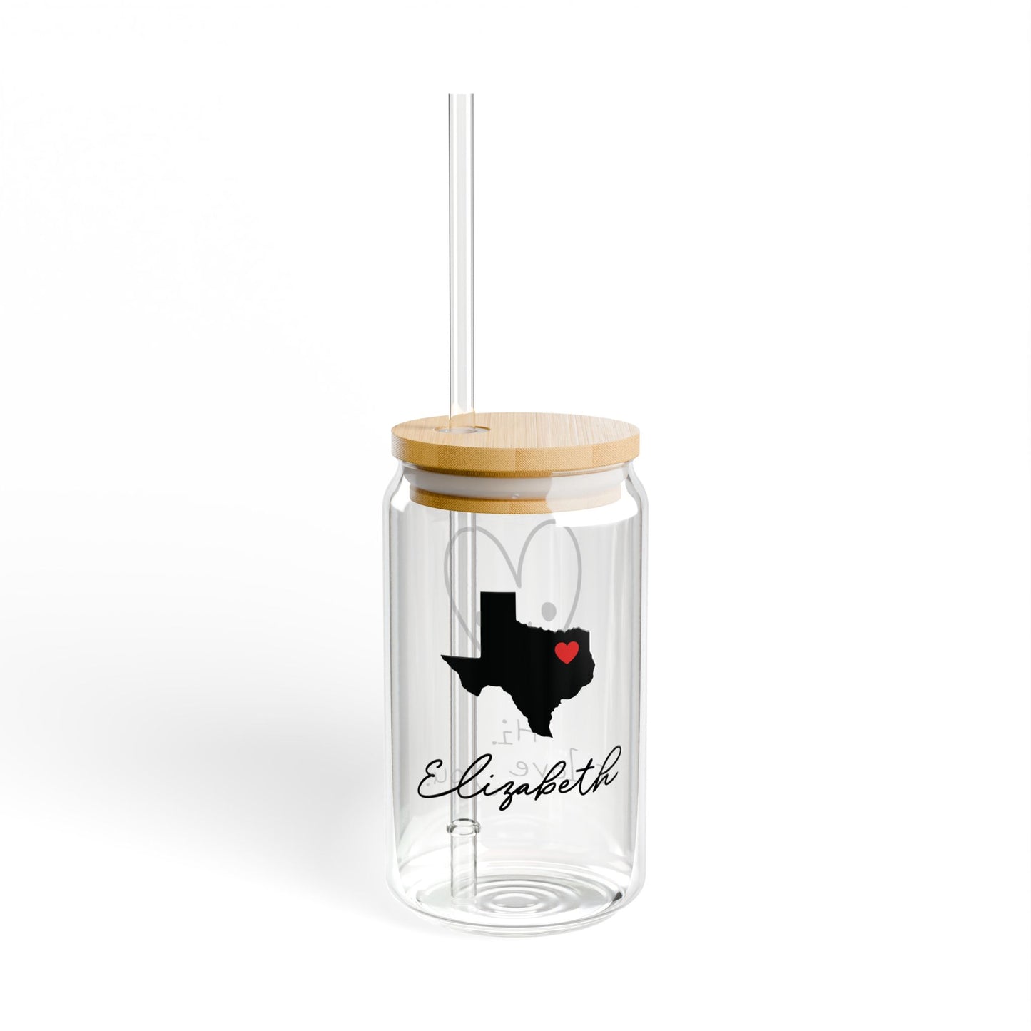 Hi. I Love You. Texas State Cut-Out Valentines Personalizable Custom Name Sipper Glass, 16oz