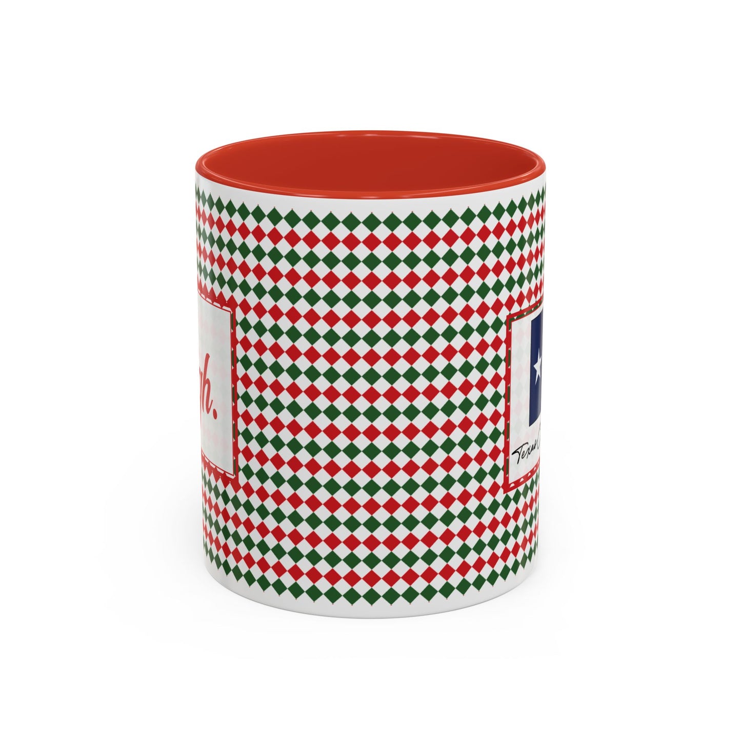 Sleigh- Christmas Argyle Personalizable Christmas Ceramic Mug (11oz, 15 oz)