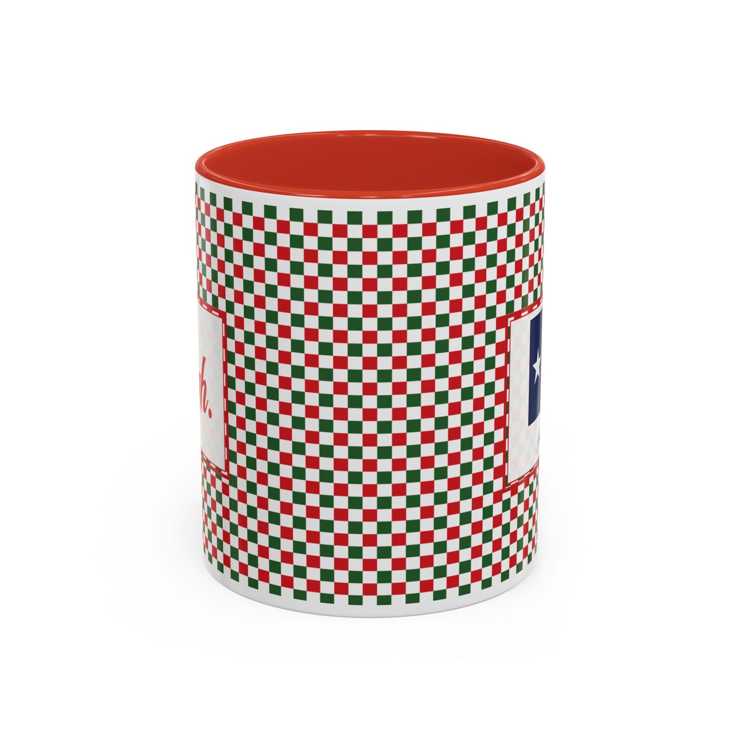 Sleigh- Christmas Checkered Personalizable Christmas Ceramic Mug (11oz, 15 oz)