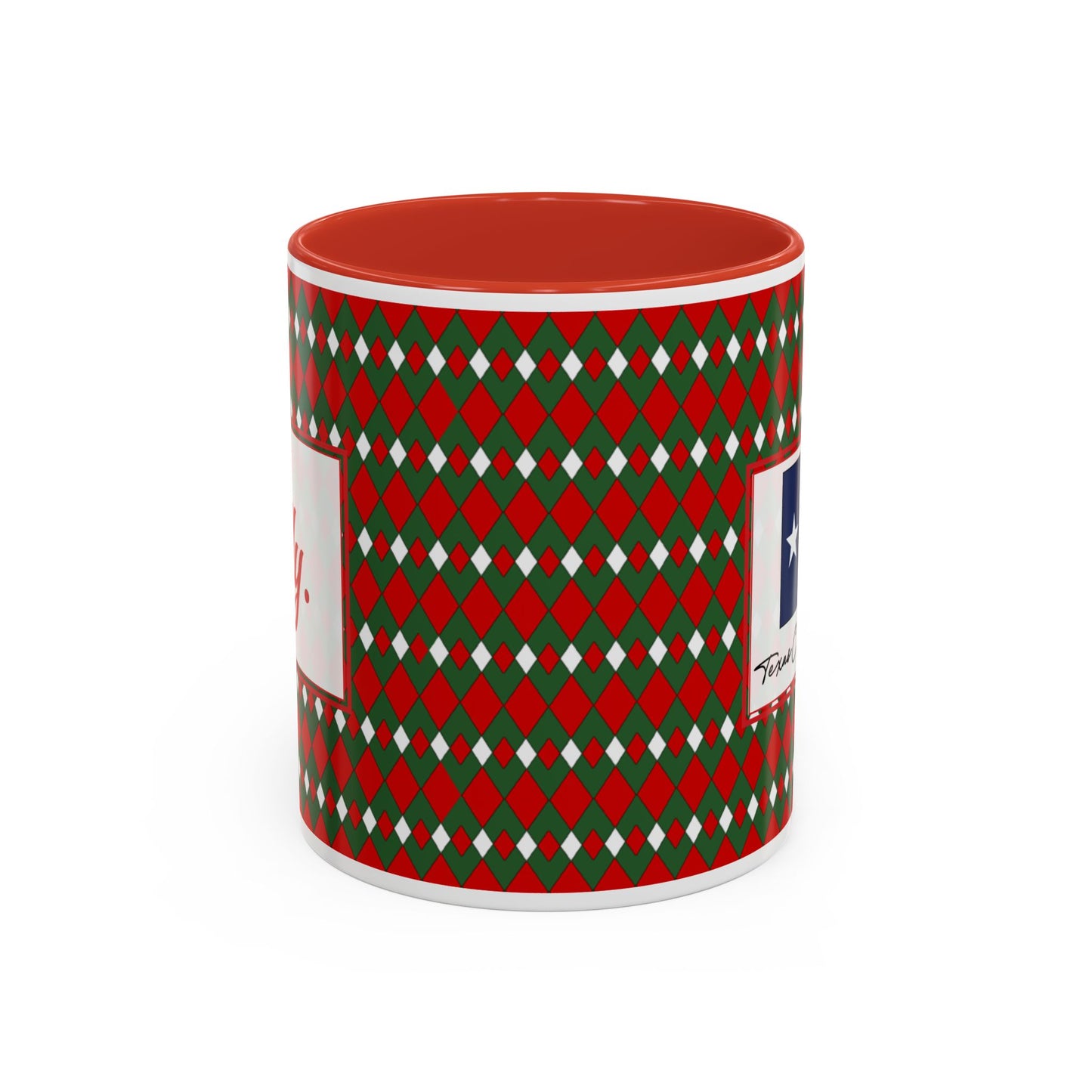 Jolly- Christmas Fancy Argyle Personalizable Christmas Ceramic Mug (11oz, 15 oz)