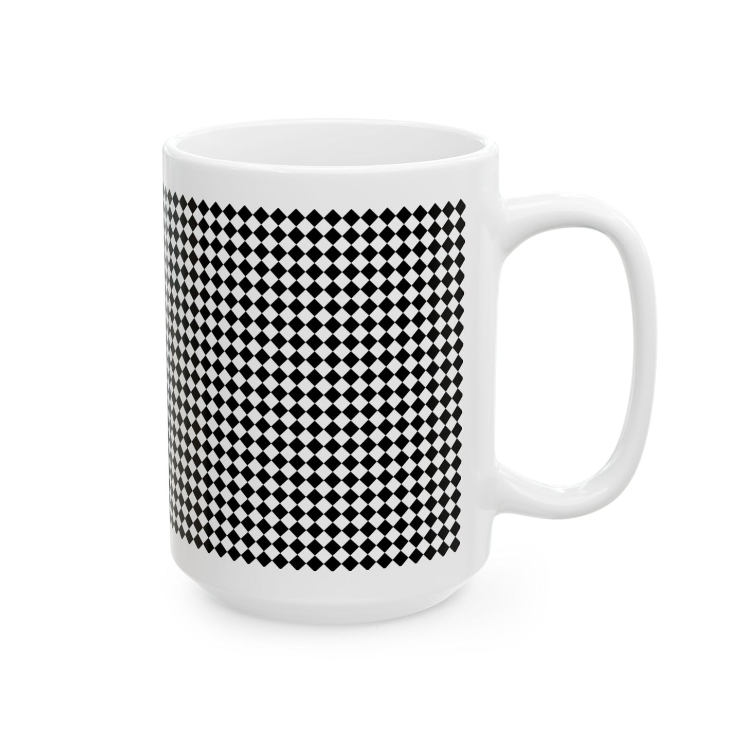 Black Argyle Ceramic Mug, (11oz, 15oz)