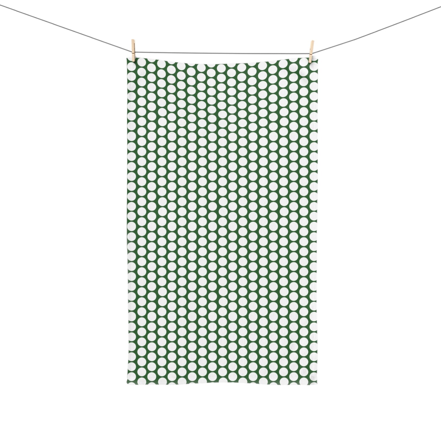 White Polka Dot on Green Holiday Hand Towel | Soft Cotton Back, Polyester Front, Festive Home Décor