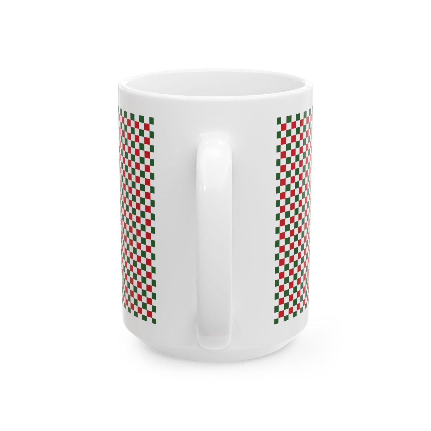 Christmas Red & Green Checkered Ceramic Mug, (11oz, 15oz)