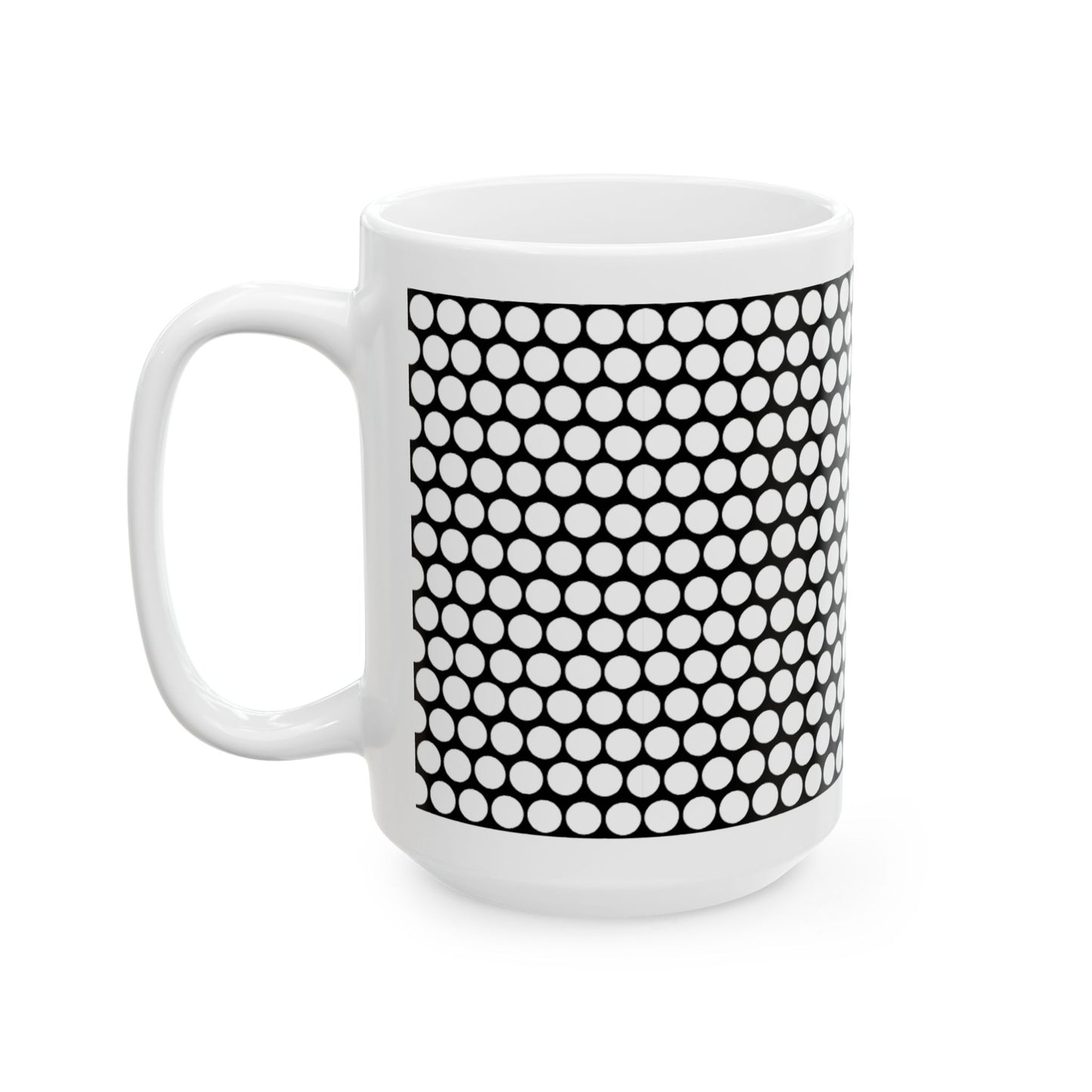 White Polka Dot on Black Ceramic Mug, (11oz, 15oz)