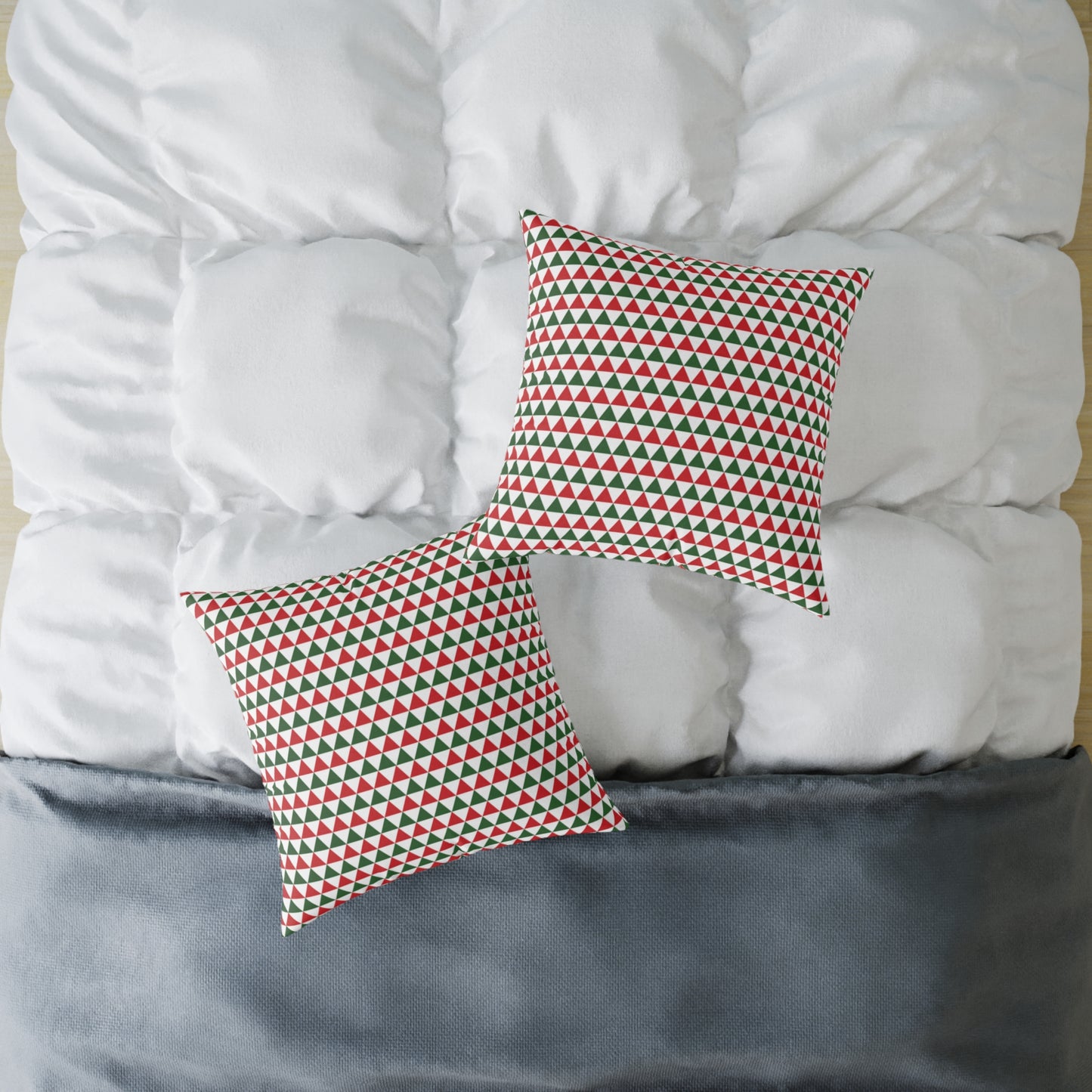 Red & Green Triangle Striped Christmas Decorative Pillow | Double‑Sided Poly Canvas Cushion, 5 Sizes, Vibrant Holiday Décor