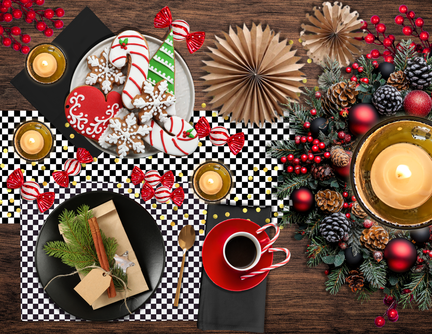 Black & White Check Christmas Table Runner | Classic Holiday Dining Room Décor, Farmhouse Bold Plaid Accent